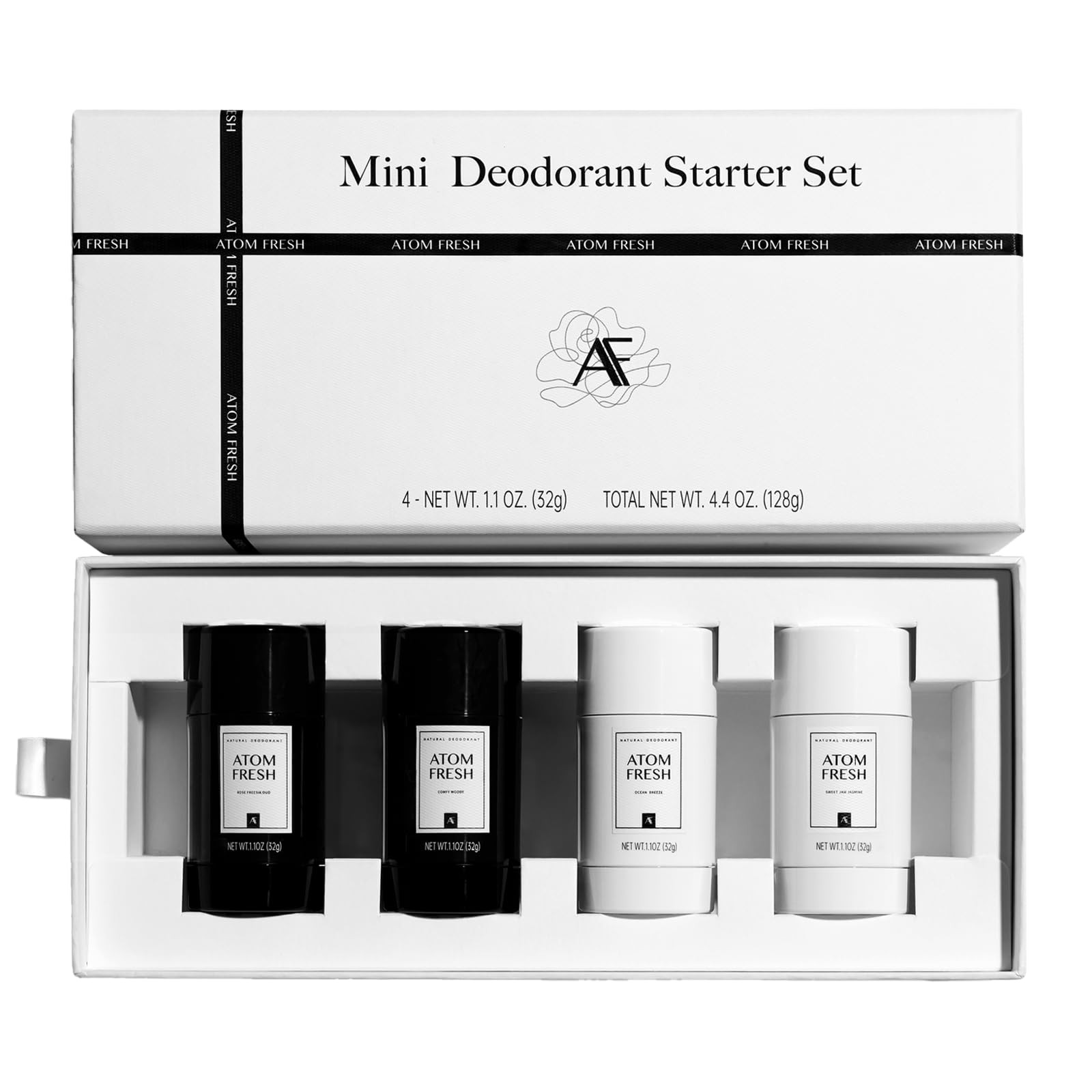Atom Fresh Mini Deodorant Travel Size for Women - 4 Pack (4.4 oz Total), Aluminu