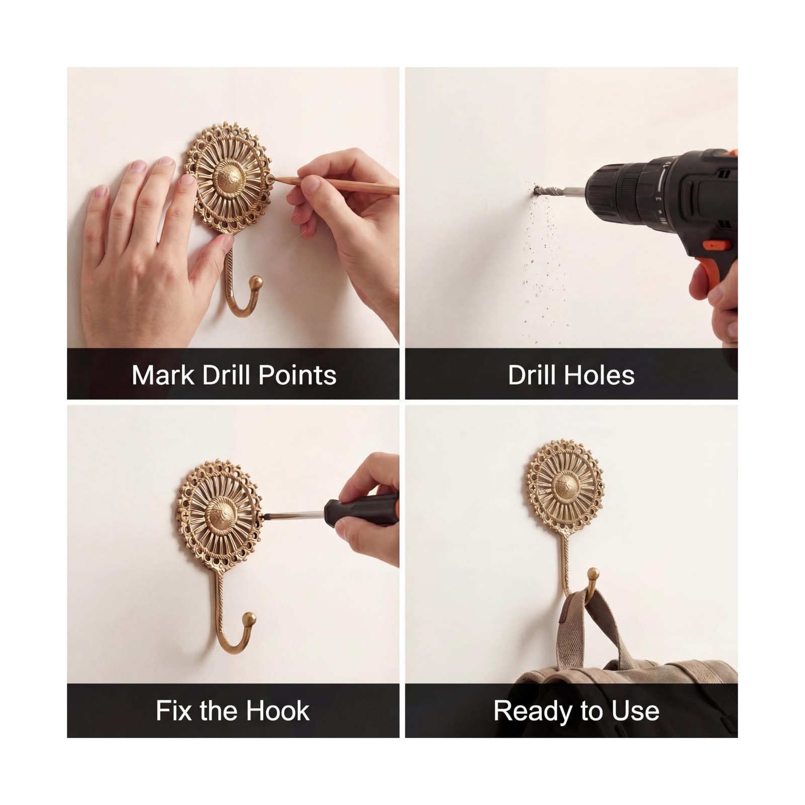 IndianShelf Solid Brass Boho Decorative Wall Hooks - Holds Up to 33... Fast Ship