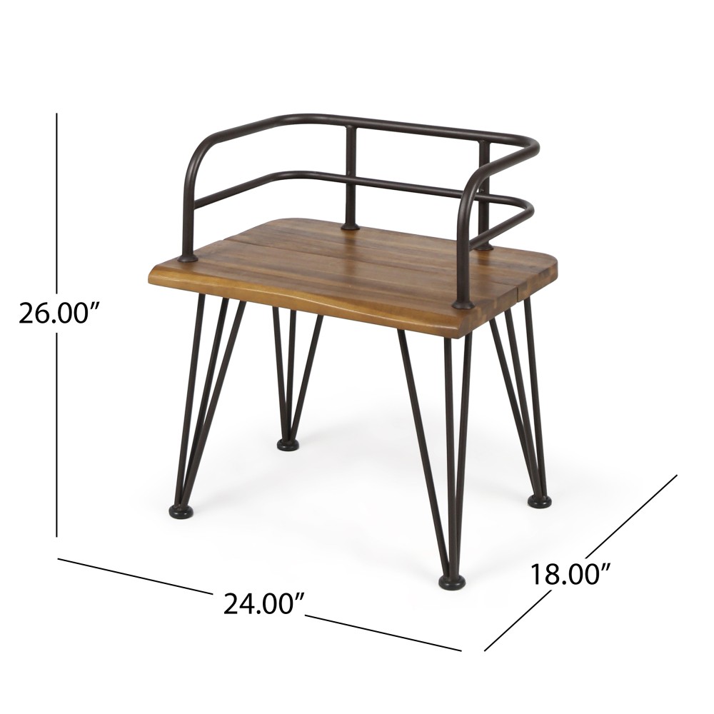 Rustic Acacia Wood Side Table with Iron Legs, Outdoor Patio Backyard