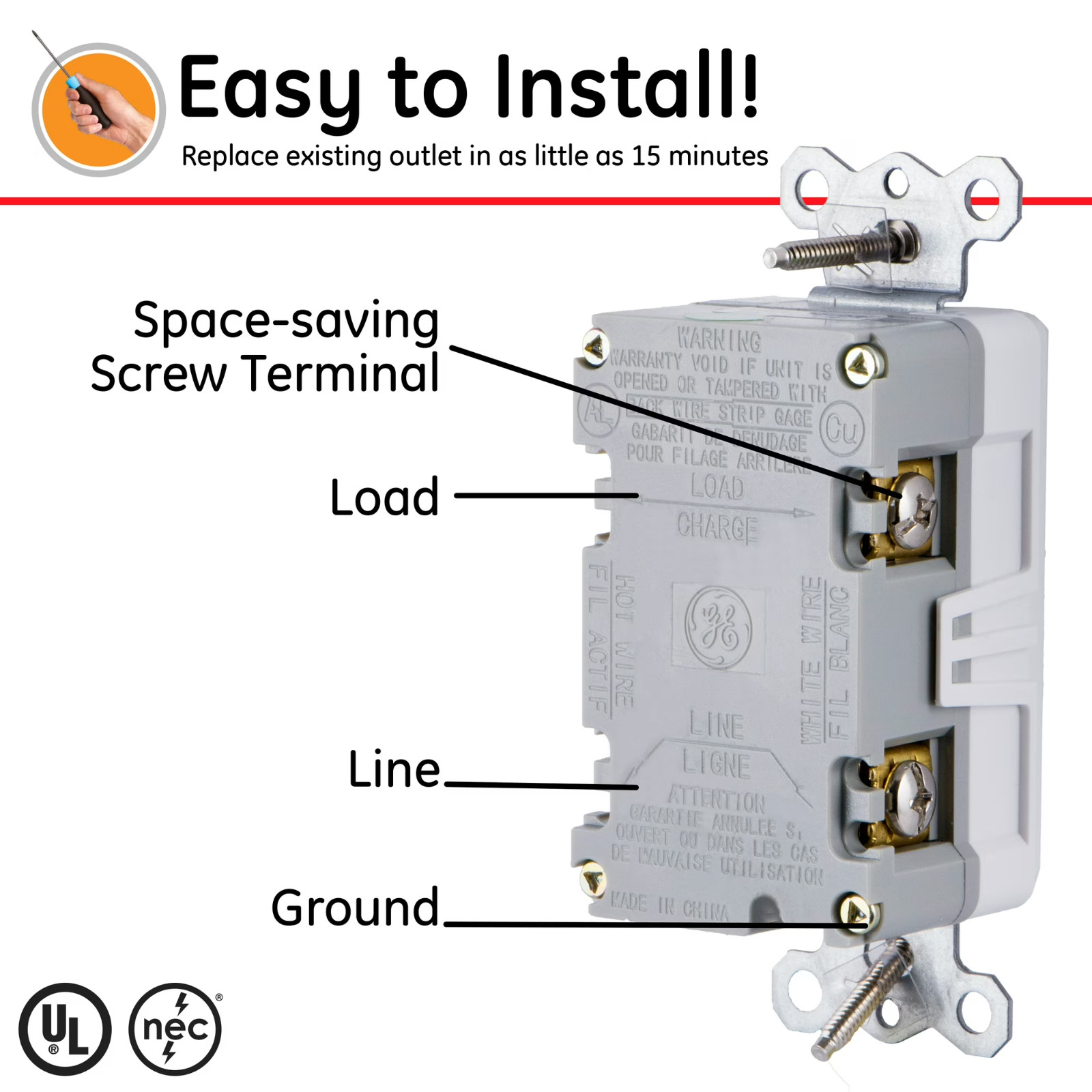 (2 pack) GE 15A GFCI Outlet, White – 32073