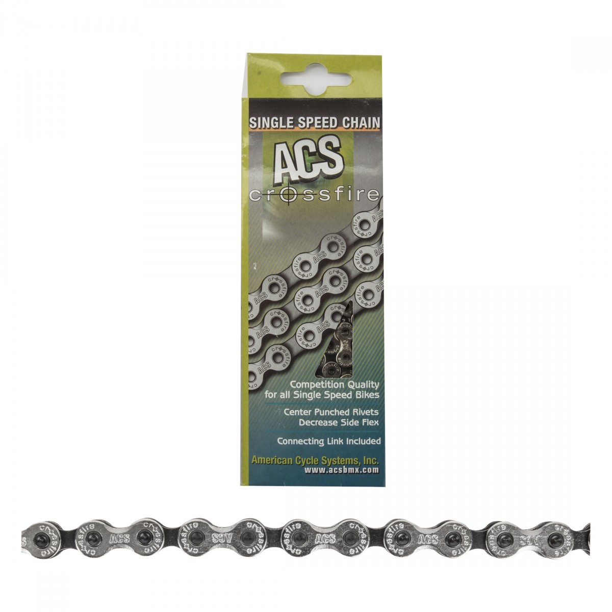 ACS Crossfire Chain Single Speed 1/2 x 1/8 106 Links Silver Bike Bicycle