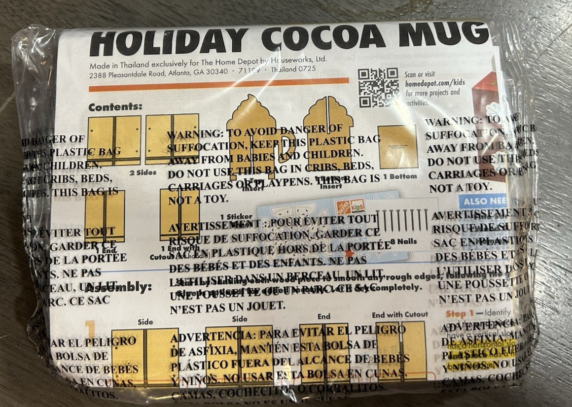 Home Depot kids workshop HOLIDAY COCOA MUG w/Enamal Pin-New-Dec. 2025  ShipsFREE