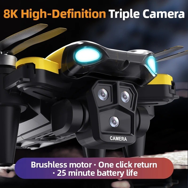 8K HD Camera Drone WiFi FPV RC Foldable Triple Camera Remote with 1 Batteries