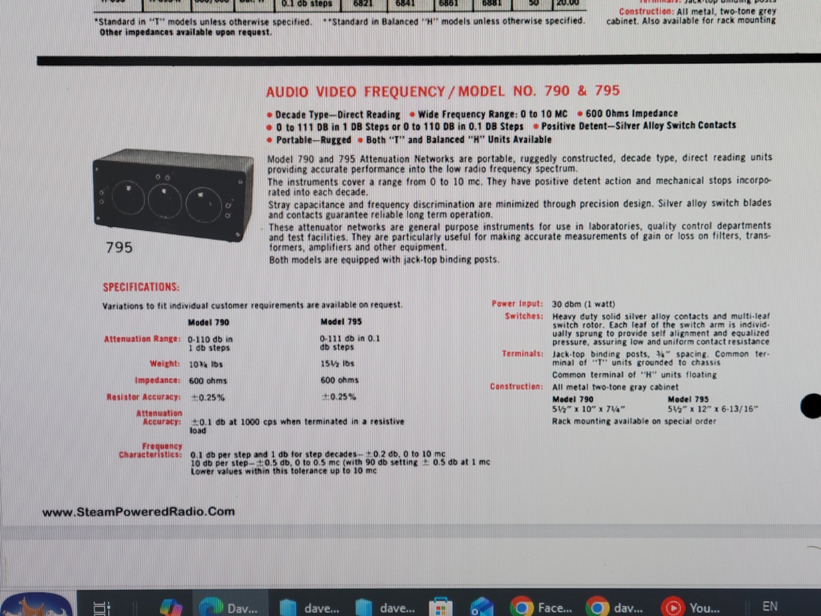 Daven Attenuation Network 600 ohm VH795G