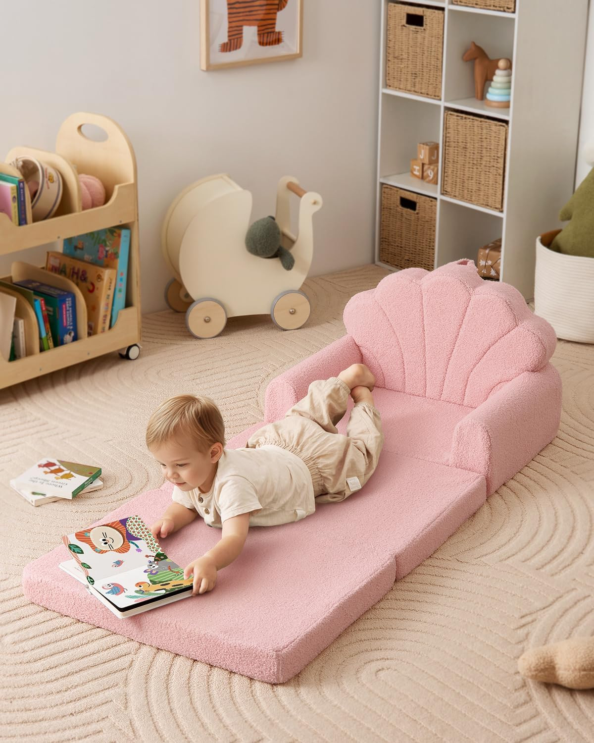 Kids Couch, 2-In-1 Soft Toddler Couch Fold Out, Toddler Chair Comfy, Convertible