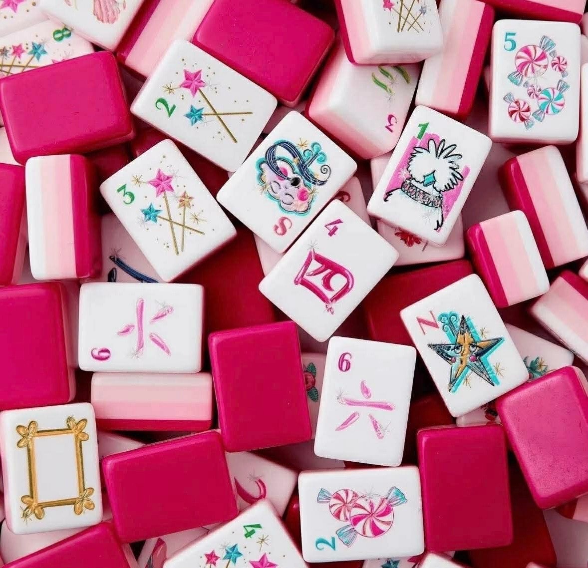 GLITTERVILLE PINK  4 Layer Acrylic Mahjong Tiles American ENGRAVED Set 160 Tiles