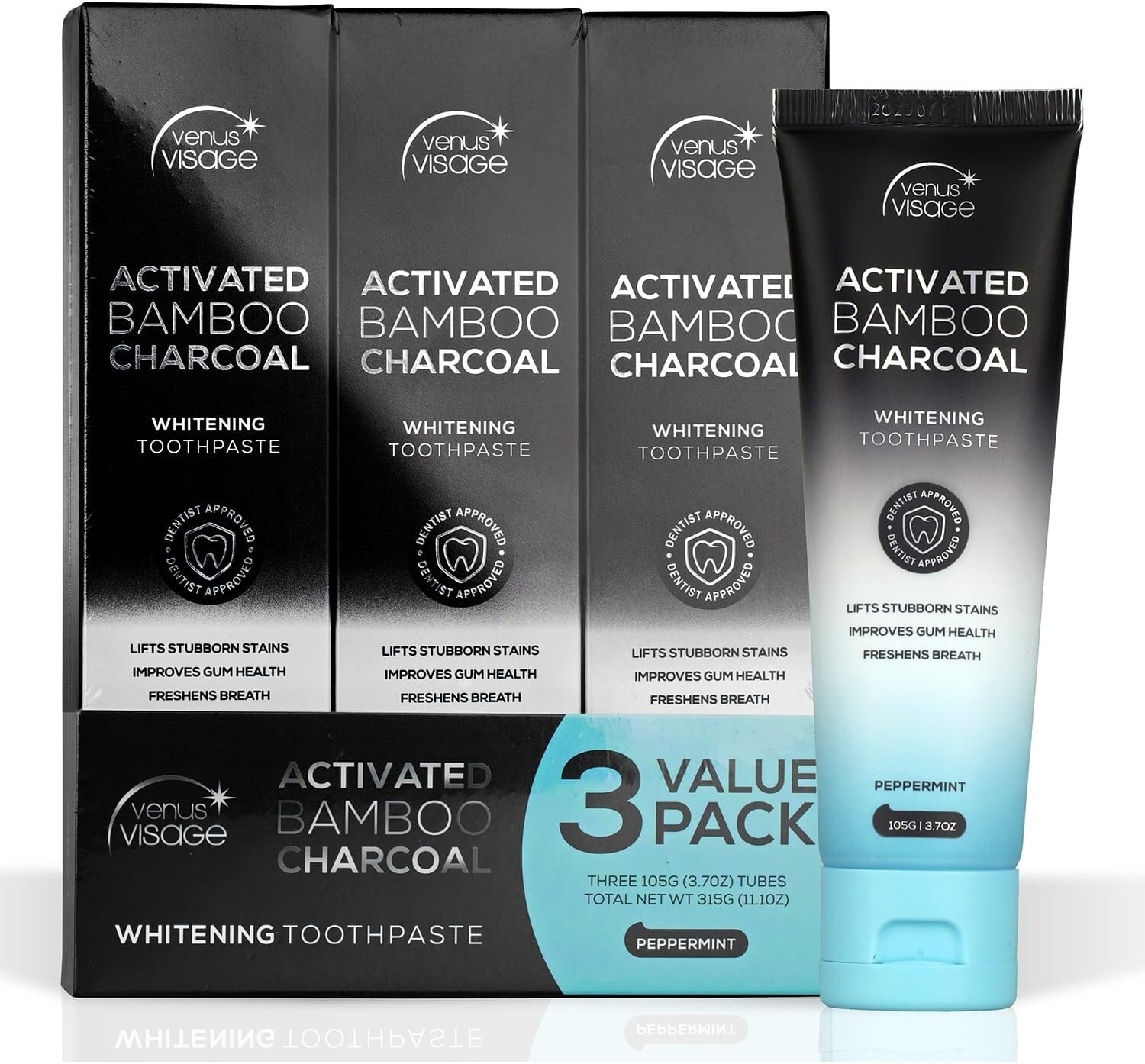 Venus Visage Dentist-Approved Activated Charcoal Toothpaste for Whitening Teeth