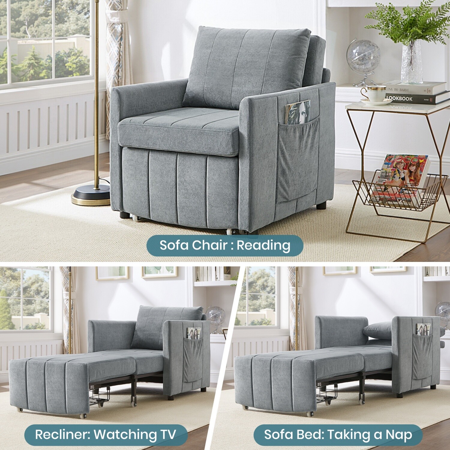 Convertible Sleeper Sofa Bed Single Sofa Bed Folding Sofa Bed w/ Pull Out Bed