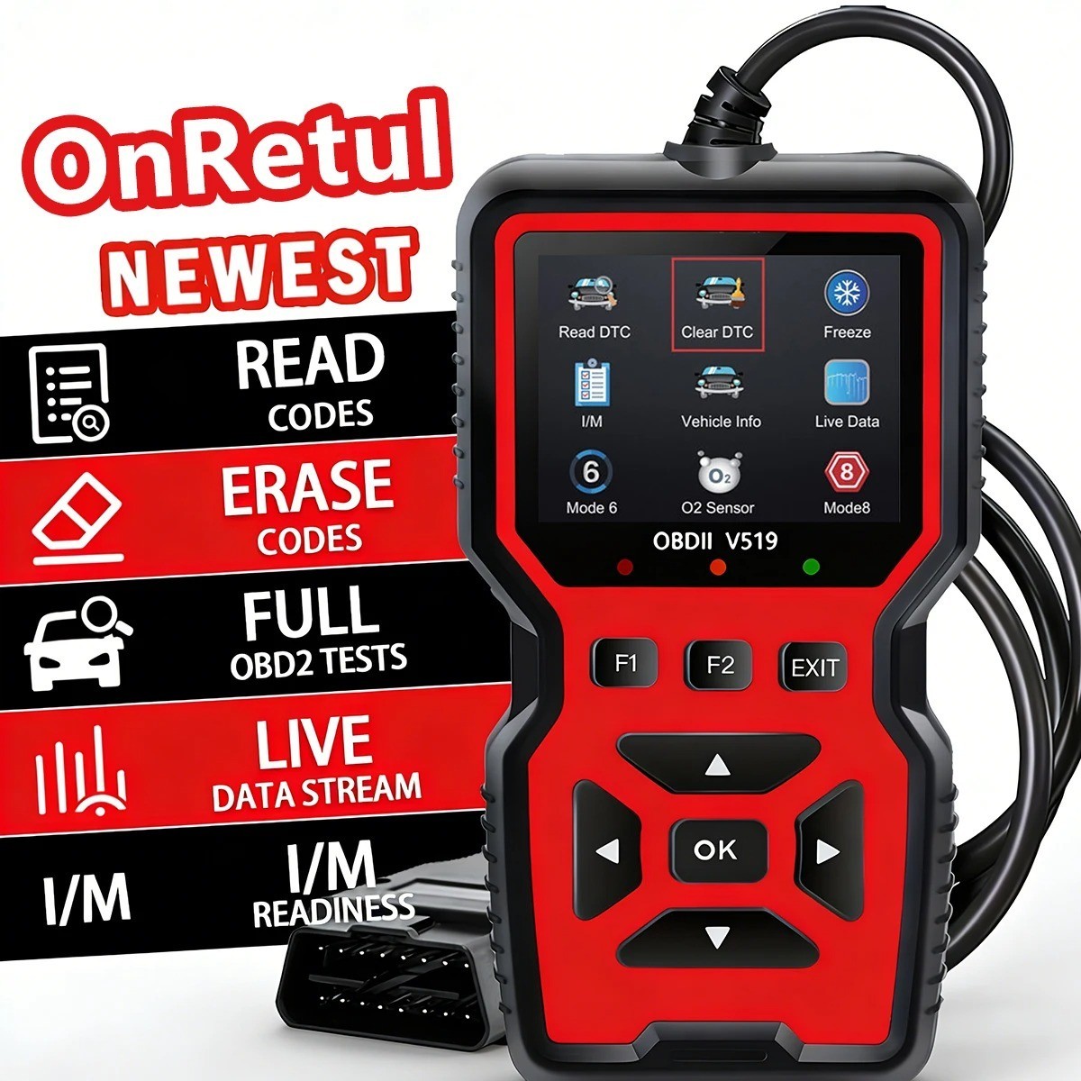 2026 V519 OBD2 Scanner Car Code Reader Check Engine Fault Diagnostic Tool OBDII
