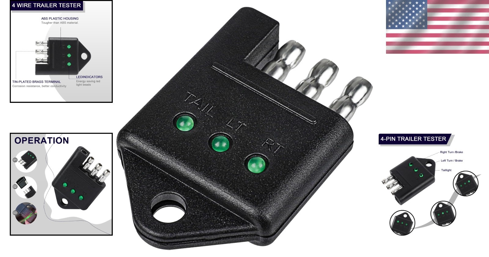 Weather-Resistant 4 Pin Trailer Tester - Ensures Optimal Light Functionality