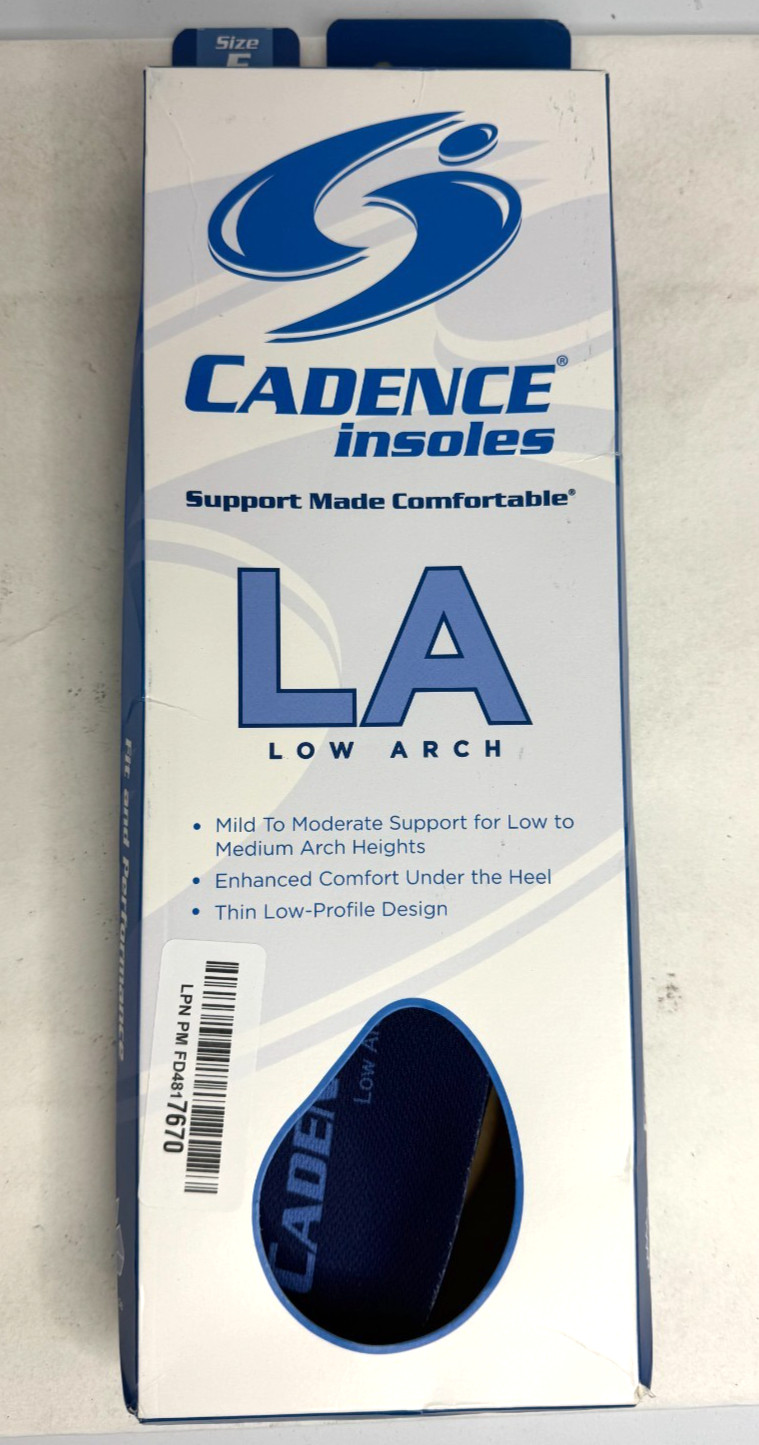 Cadence Unisex Low Arch Insoles "LA" Size - (F) Men 9.5-10.5 Women's 10.5-11.5