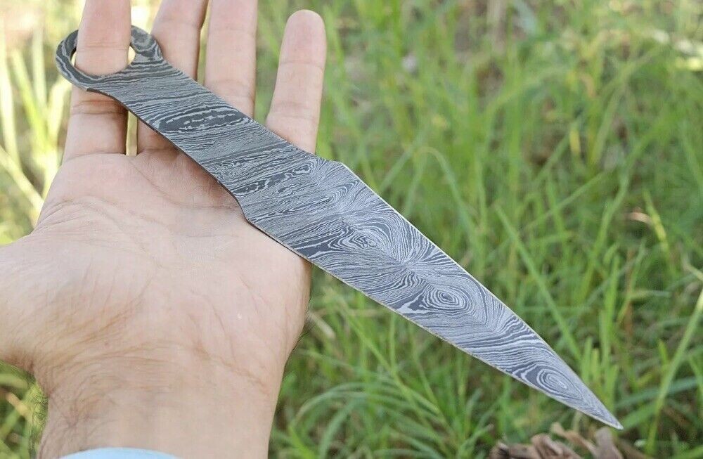 Fixed BLADE Knife Damascus Steel Full Tang Dagger Hunting boot RING HOLDER -X203