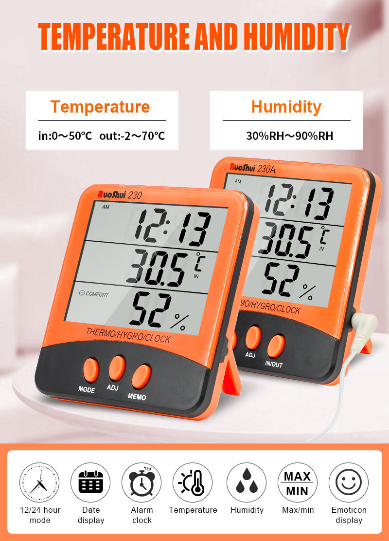 Thermometer Indoor Digital LCD Hygrometer Temperature Humidity Meter Alarm Clock