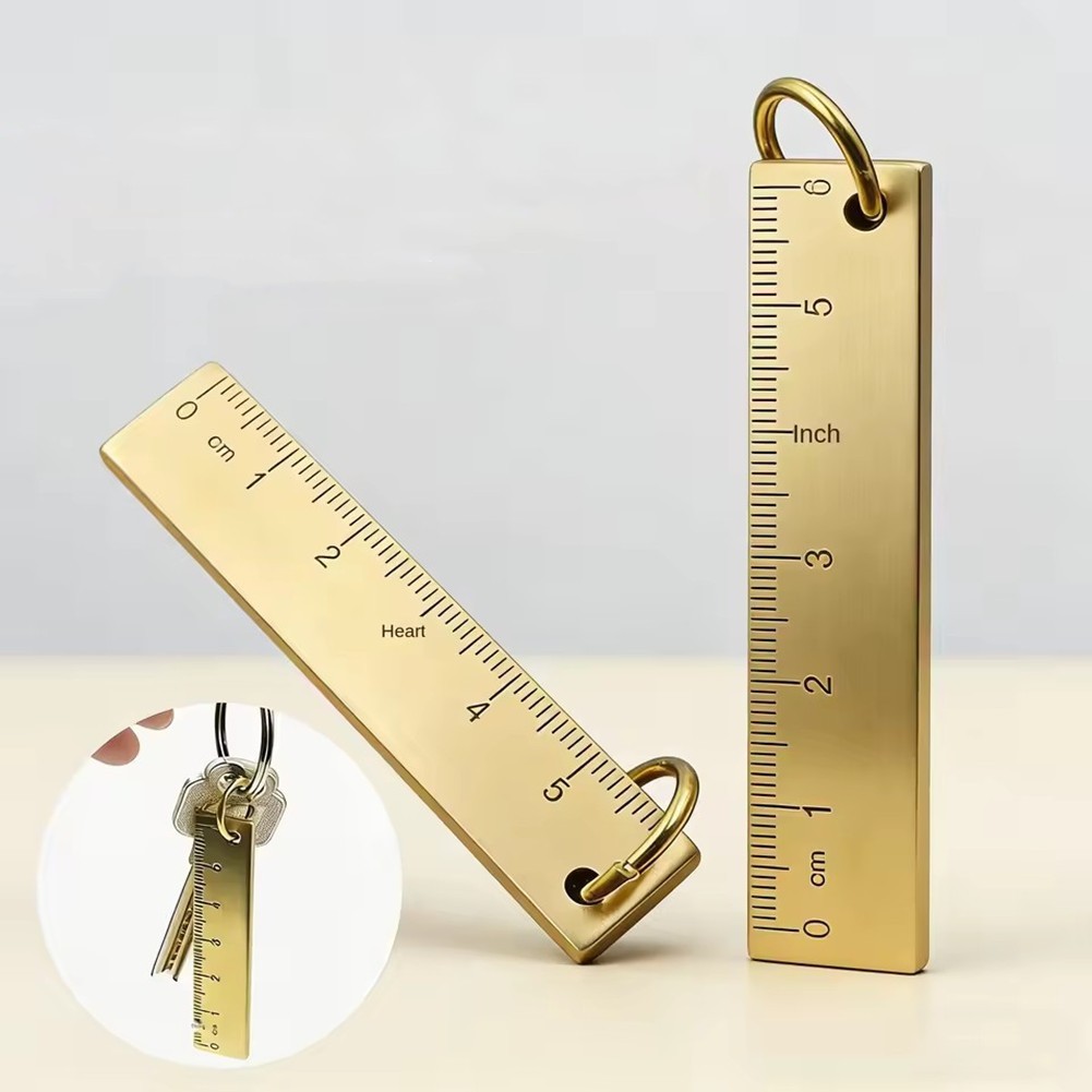Compact Engraved Brass Ruler 60mm Keychain Measuring Tool Finish
