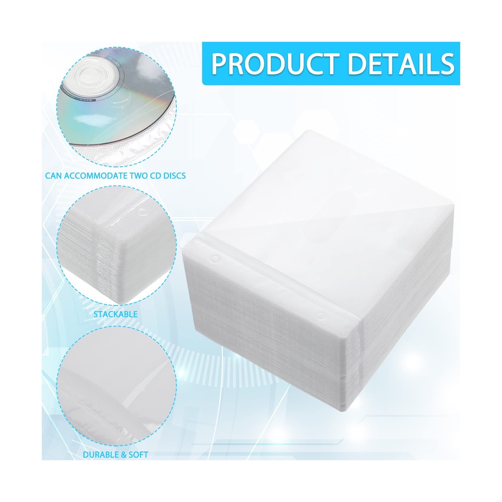 Harloon 200 Pcs Cd DVD Sleeves Envelopes Bulk Double Sided Refill Plastic Dis...
