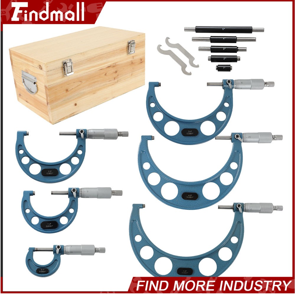 Findmall 0.0001" Precision Outside Micrometer 6Pcs Set 0-6" Carbide Standards