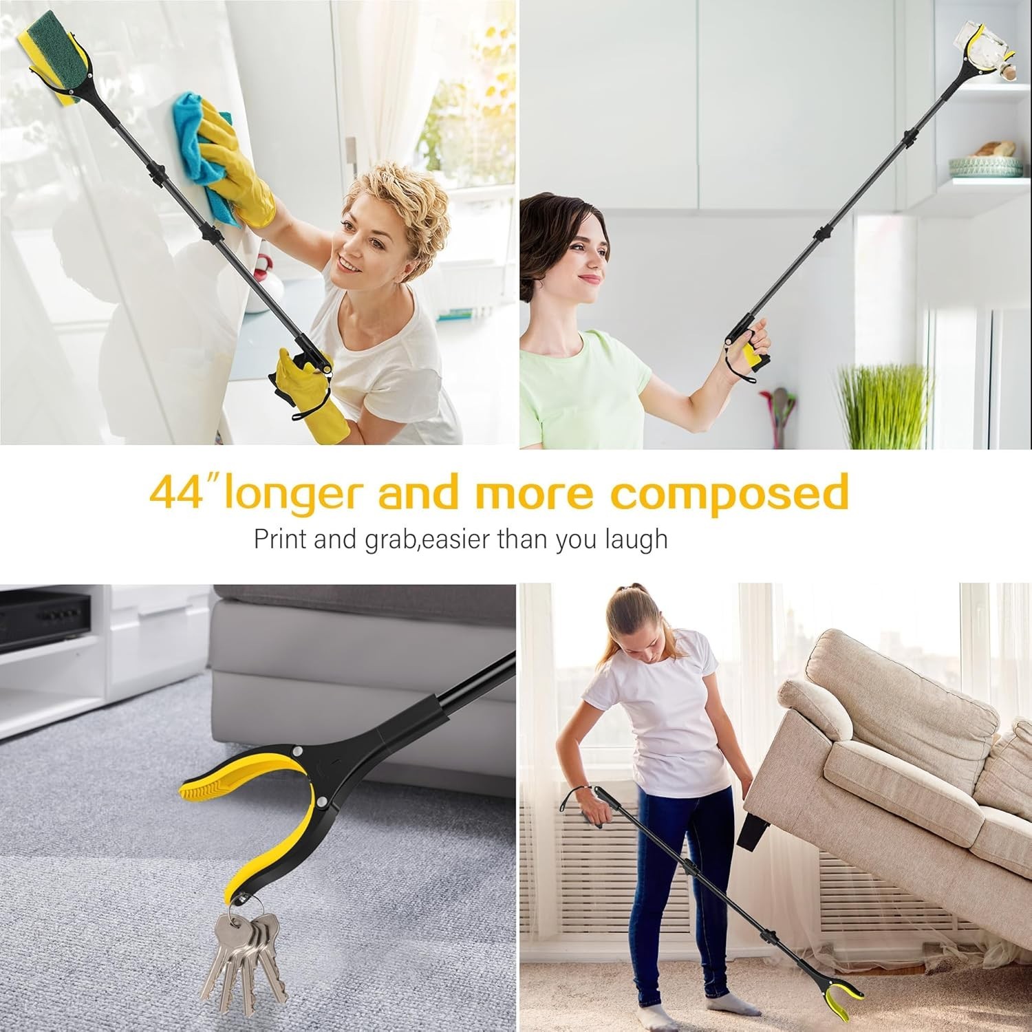 44 Inch Extra Long Grabber Reacher Tool，Foldable Pick up Stick with Strong (free