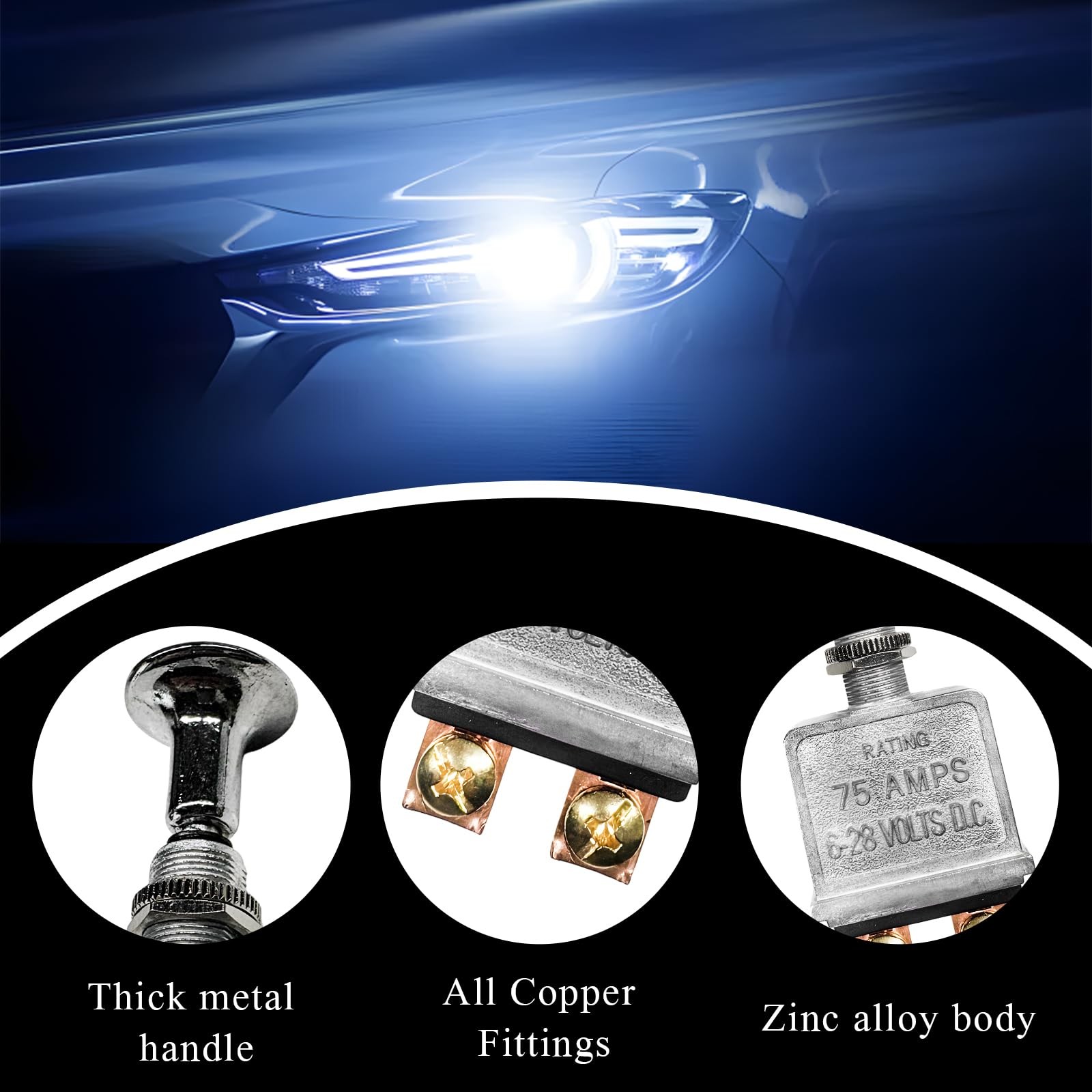 Heavy Duty 75A Push Pull Switch, 6-28V DC 2 Position SPST Push-Pull-On-Off Sw...