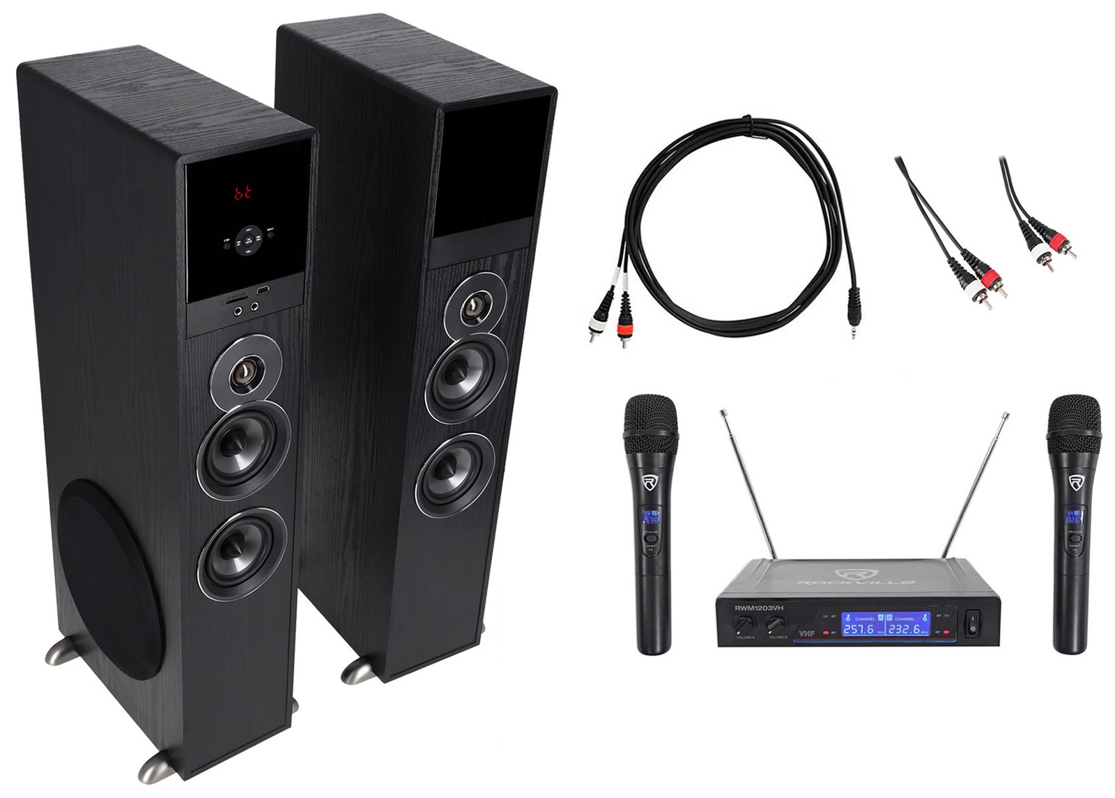 Rockville Bluetooth Home Theater/Karaoke Machine System w/(2) Wireless Mics+Subs