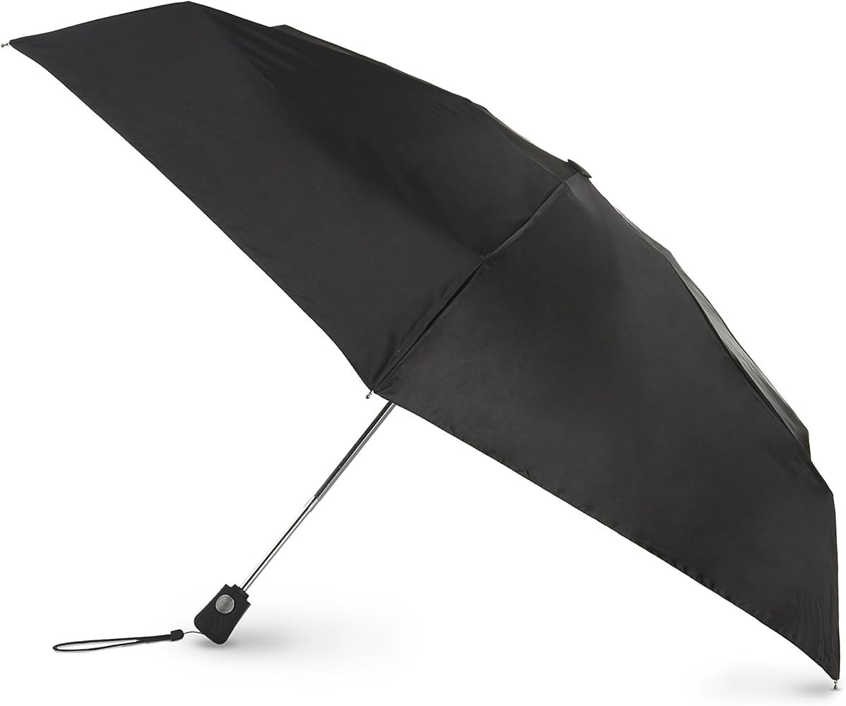 Totes Traveler Black Compact Automatic Open Close Folding Rain Umbrella