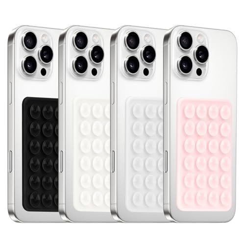 4Pack Silicone Suction Phone Case Black & White & Translucent & Light Pink