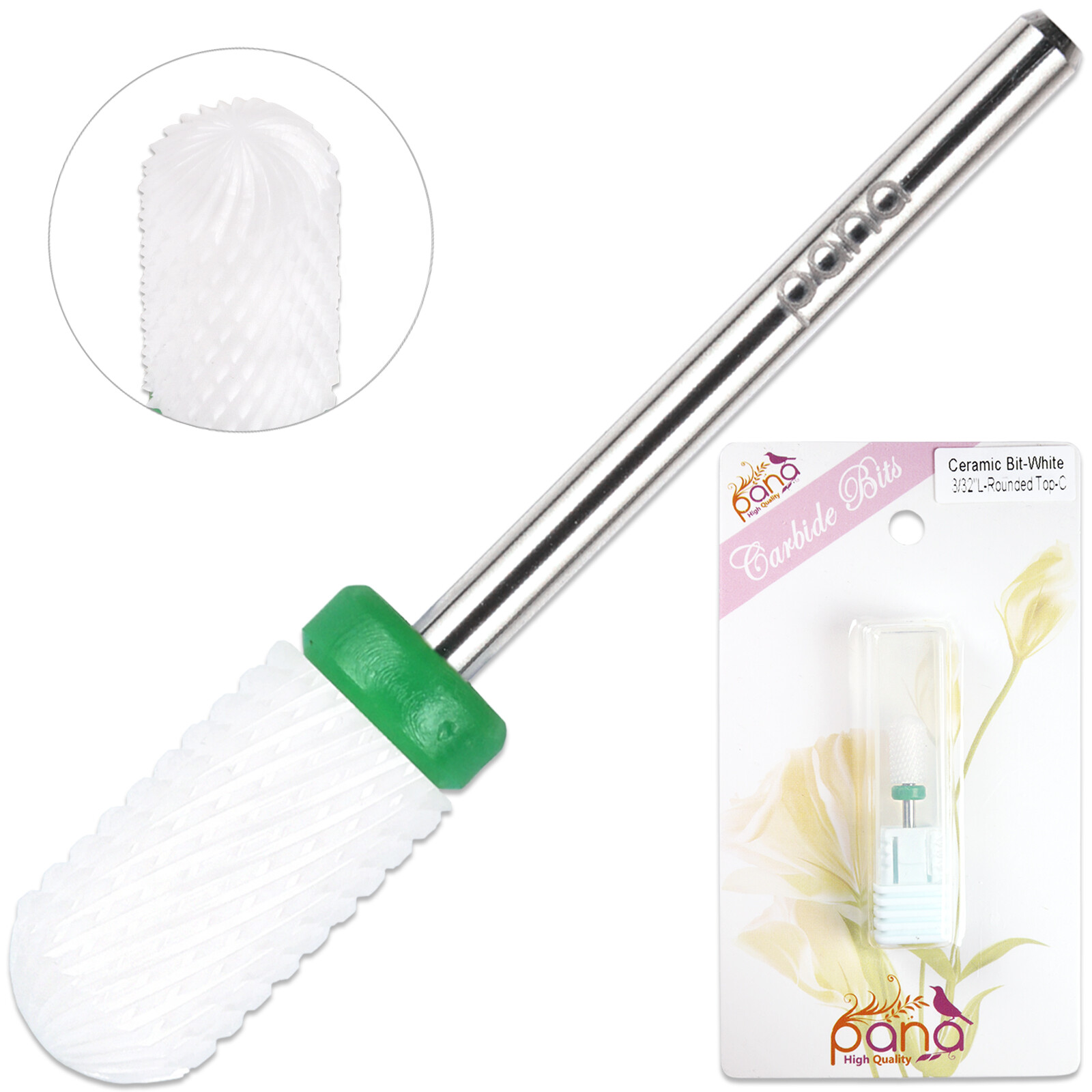 Professional USA Ceramic White Round Top Large Barrel Bit Nail Drill Coarse Grit