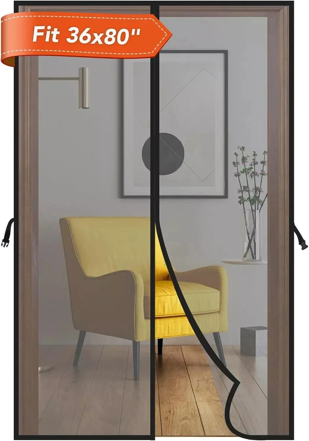 Magnetic Screen Door Heavy-Duty Fiberglass Screen Door Pure Black 36x80 IN New