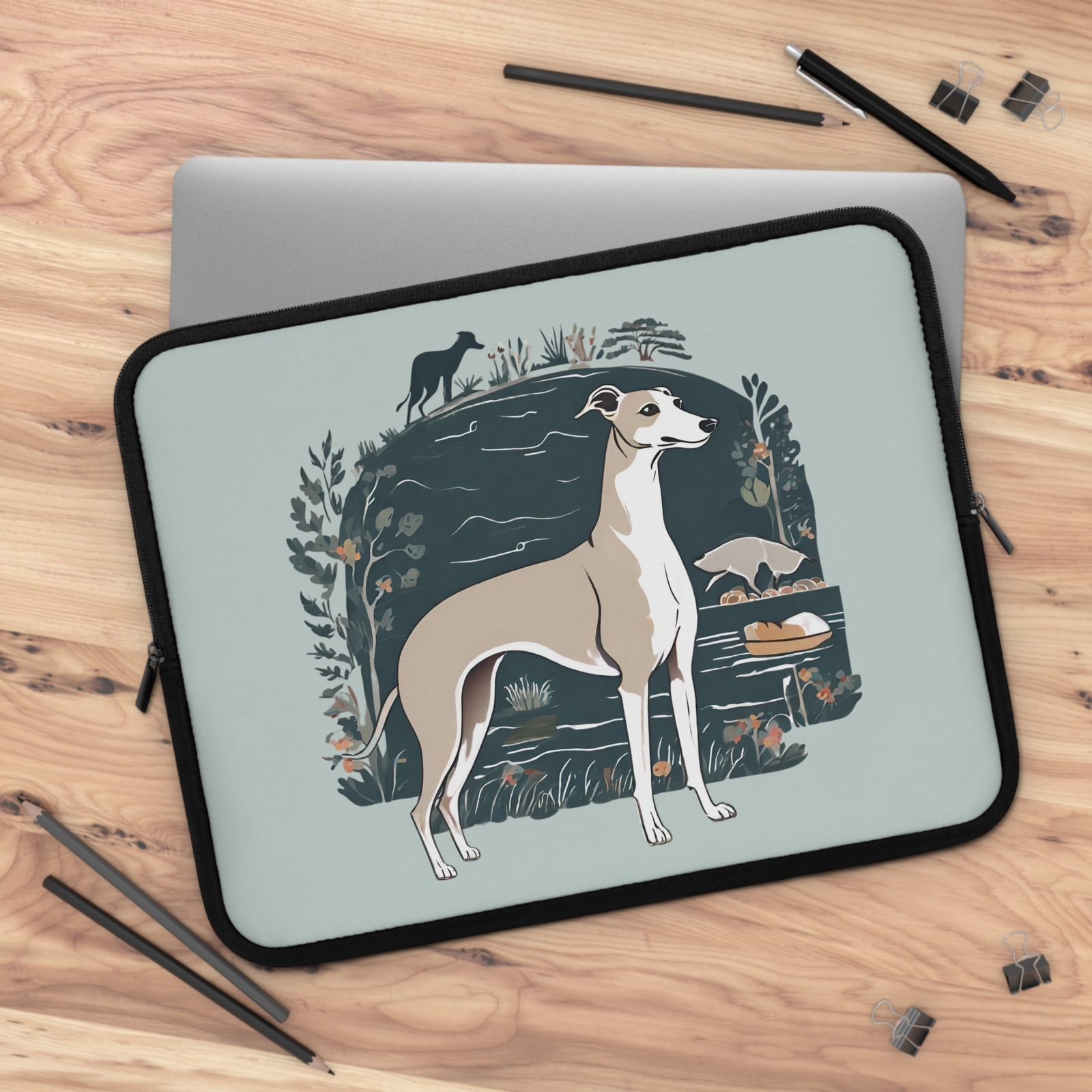 Botanical Greyhound Laptop Sleeve, floral Whippet cottagecore laptop case