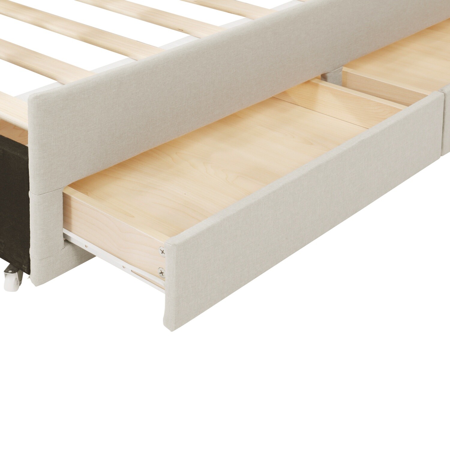 Full Size Bed Frame Upholstered Platform Bed w/ Pull Out Trundle & 3 Drawers