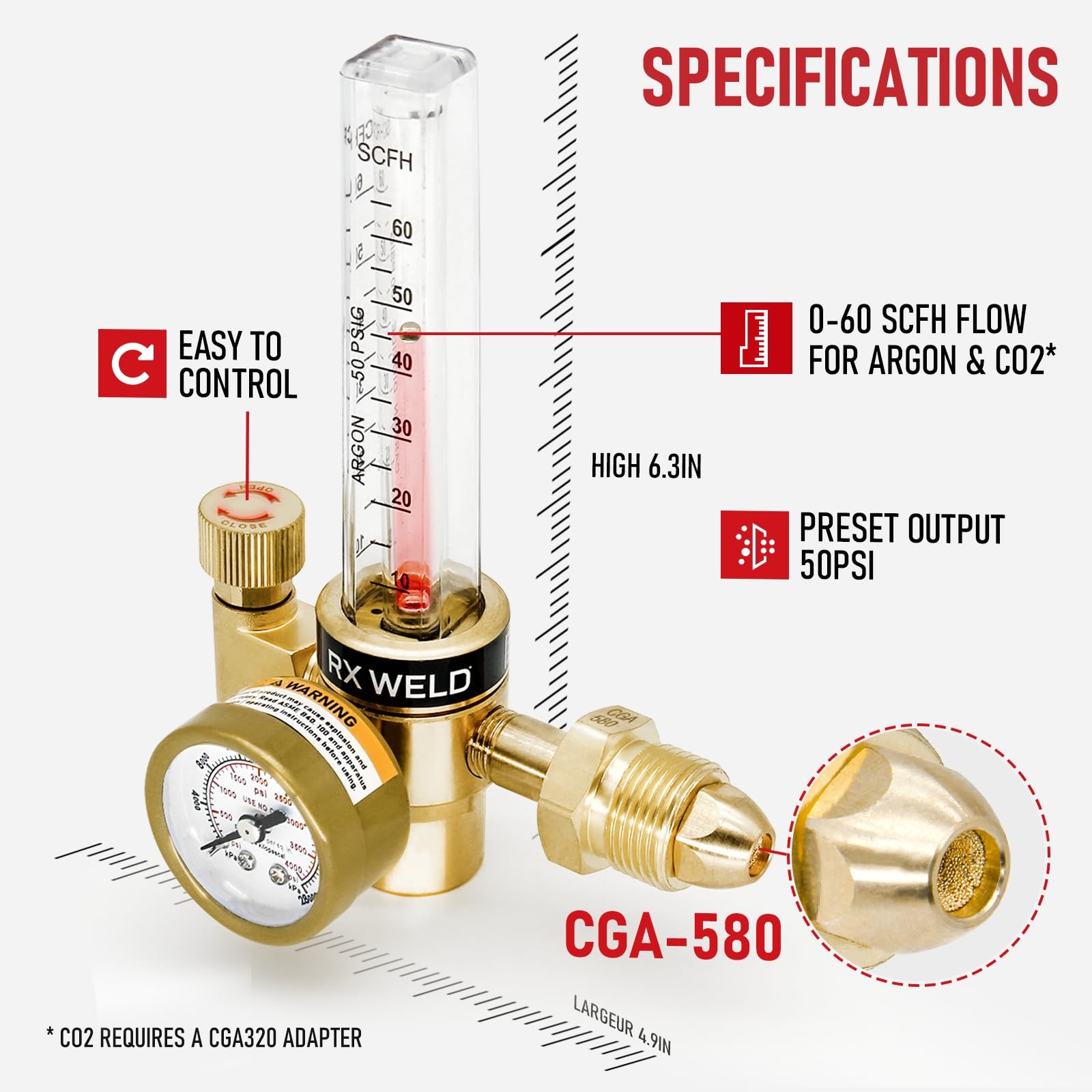 Argon Regulator for MIG TIG Weld, CGA580