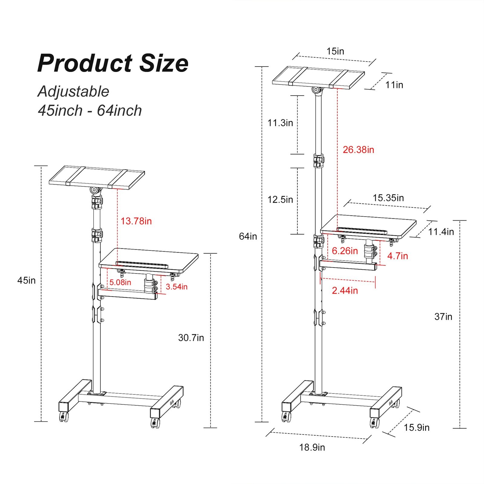 Facilife 2 Shelves Projector Stand Tripod, Height Adjustable Max 64", Black
