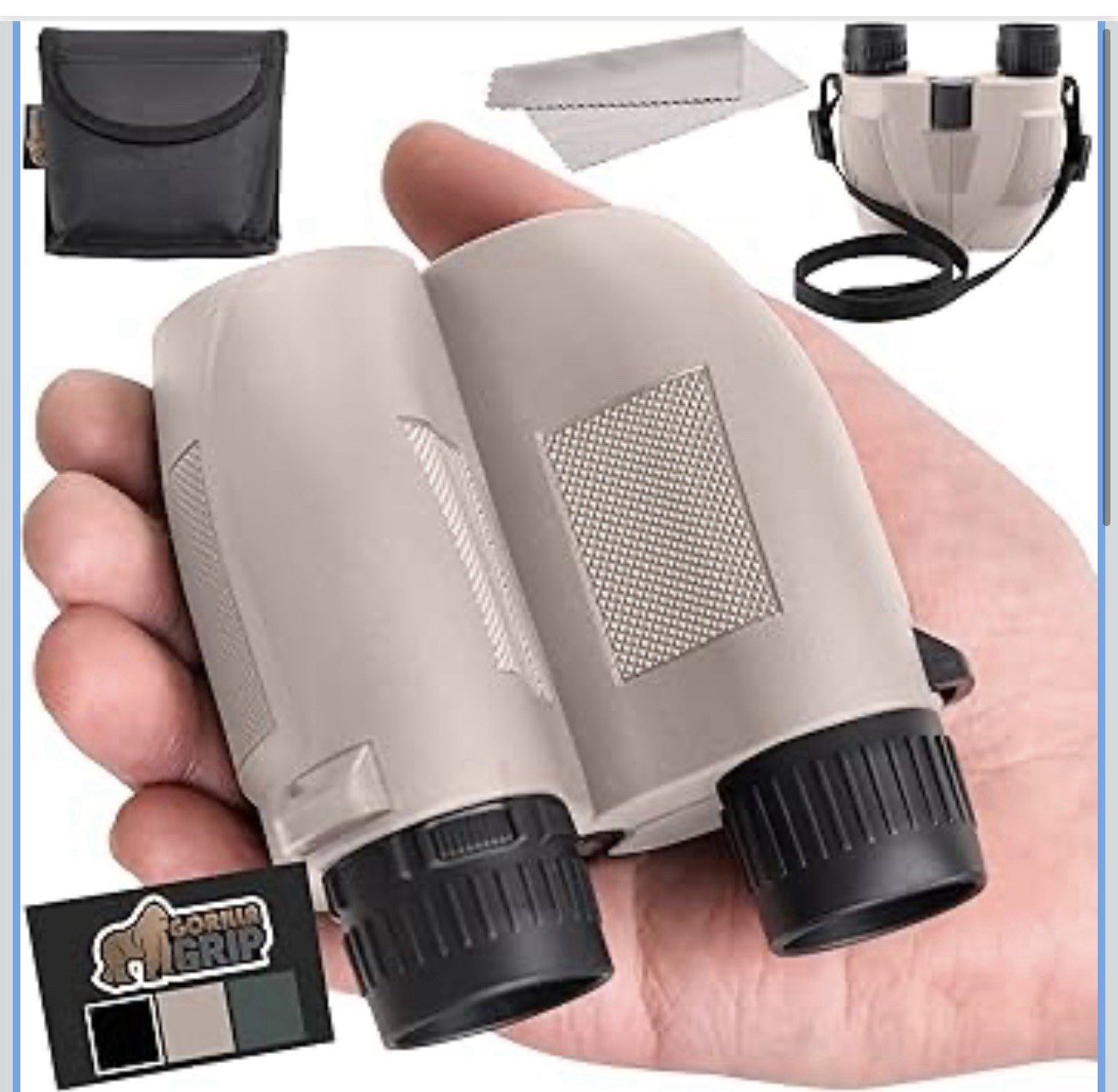 Gorilla Grip 10×25 Compact Binoculars – Shock-Resistant Tan 🦍