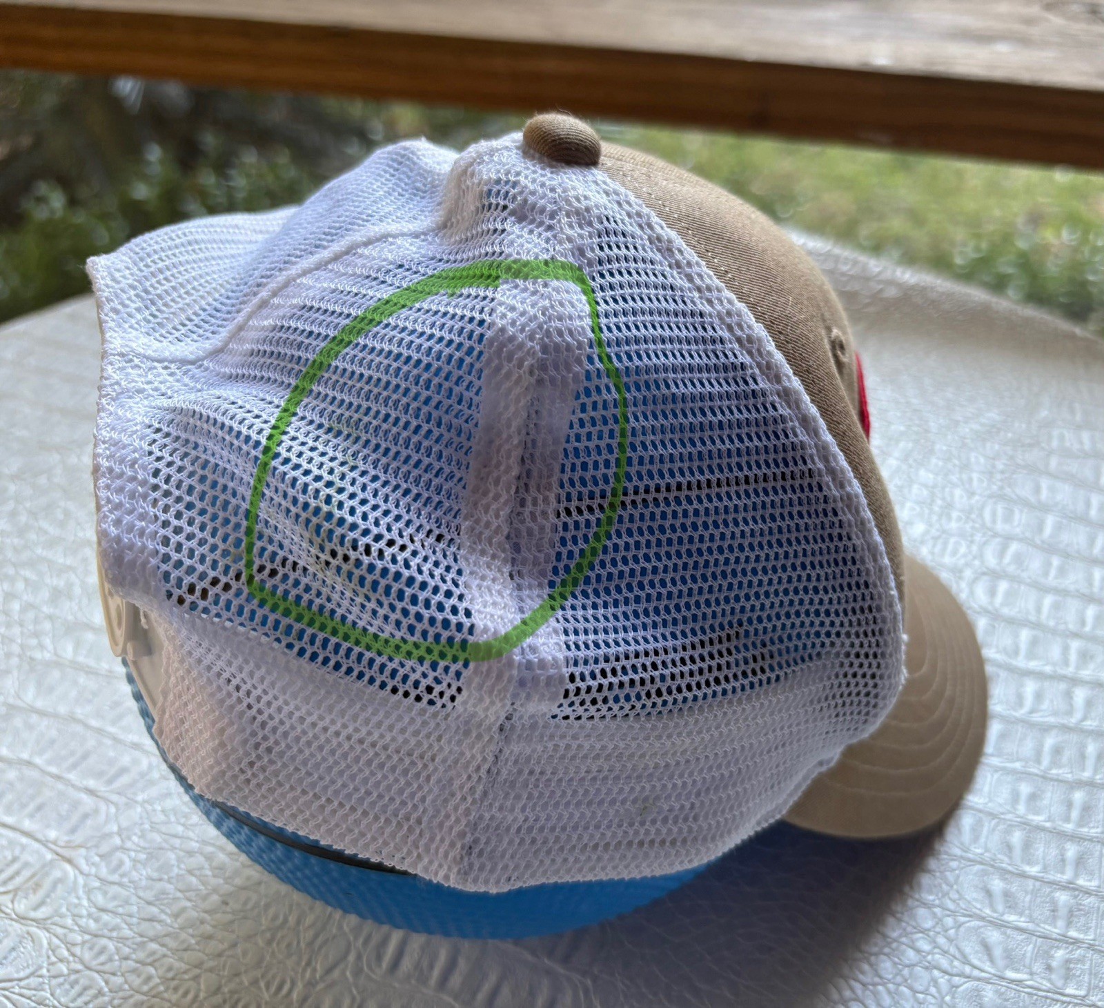 SIMMS Fishing Cap Hat SnapBack Working Waders Khaki Cotton White Nylon Mesh FLAW