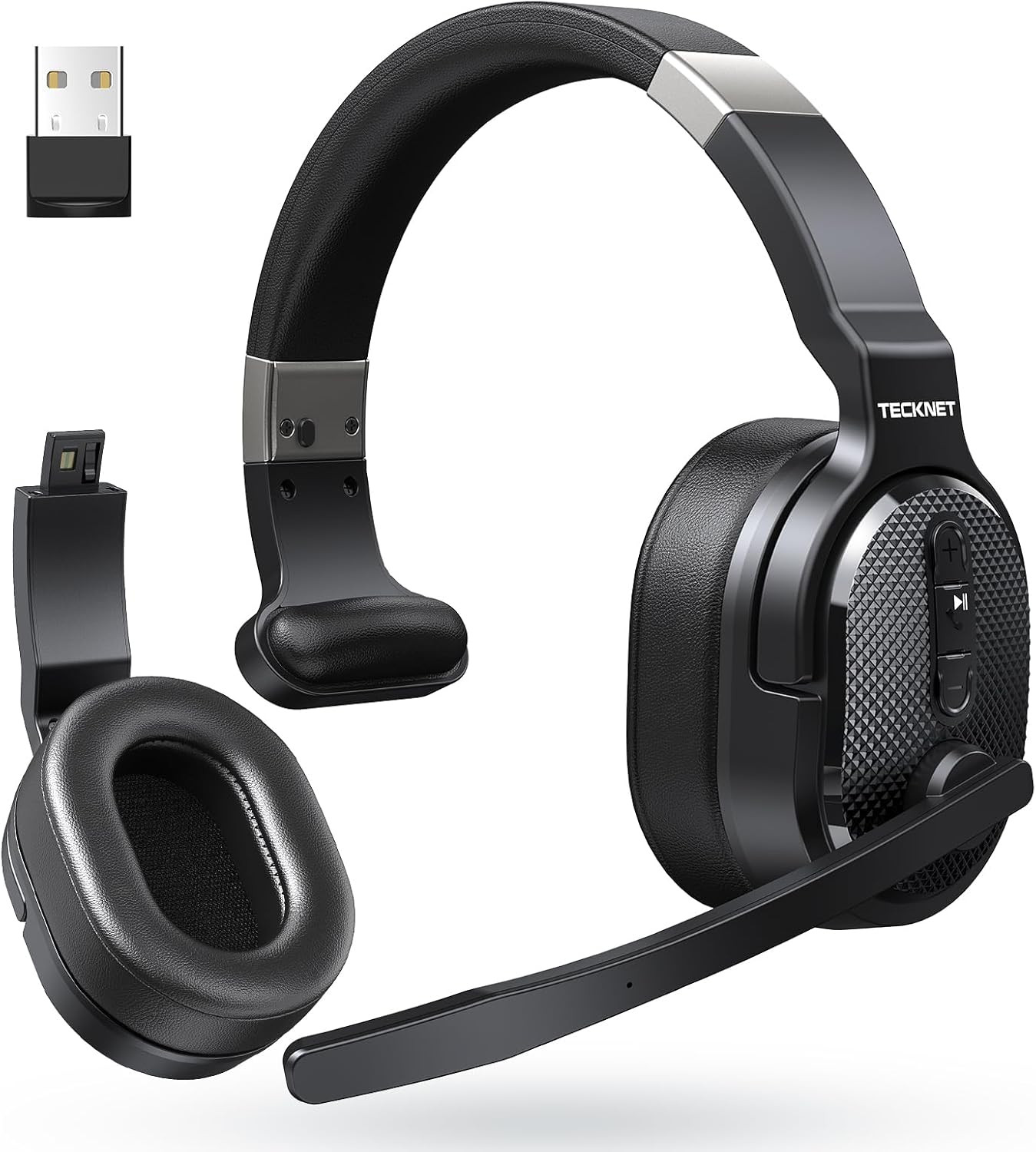 Bluetooth Trucker Headset, Noise Cancelling, 50Hrs, Dual Ear, Mic for Work
