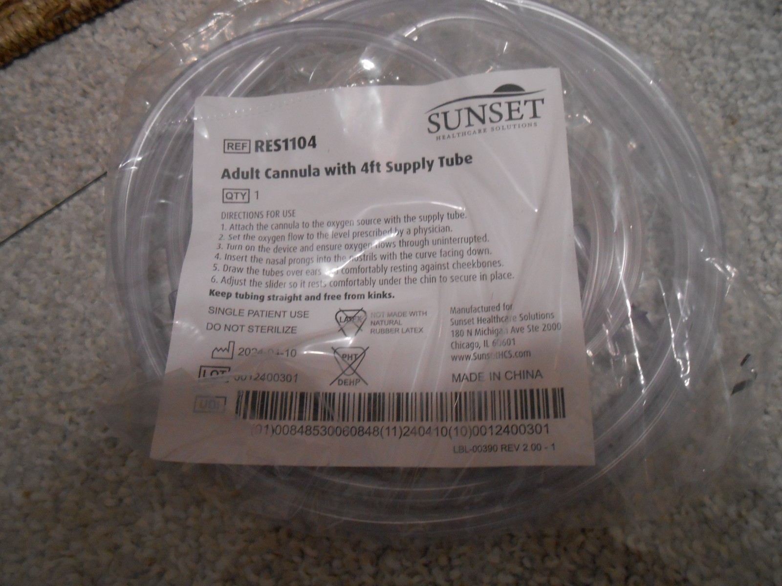 Lot of 4 - Sunset RES1104 - Standard Adult Cannula with Clear 4 ft Supply Tube