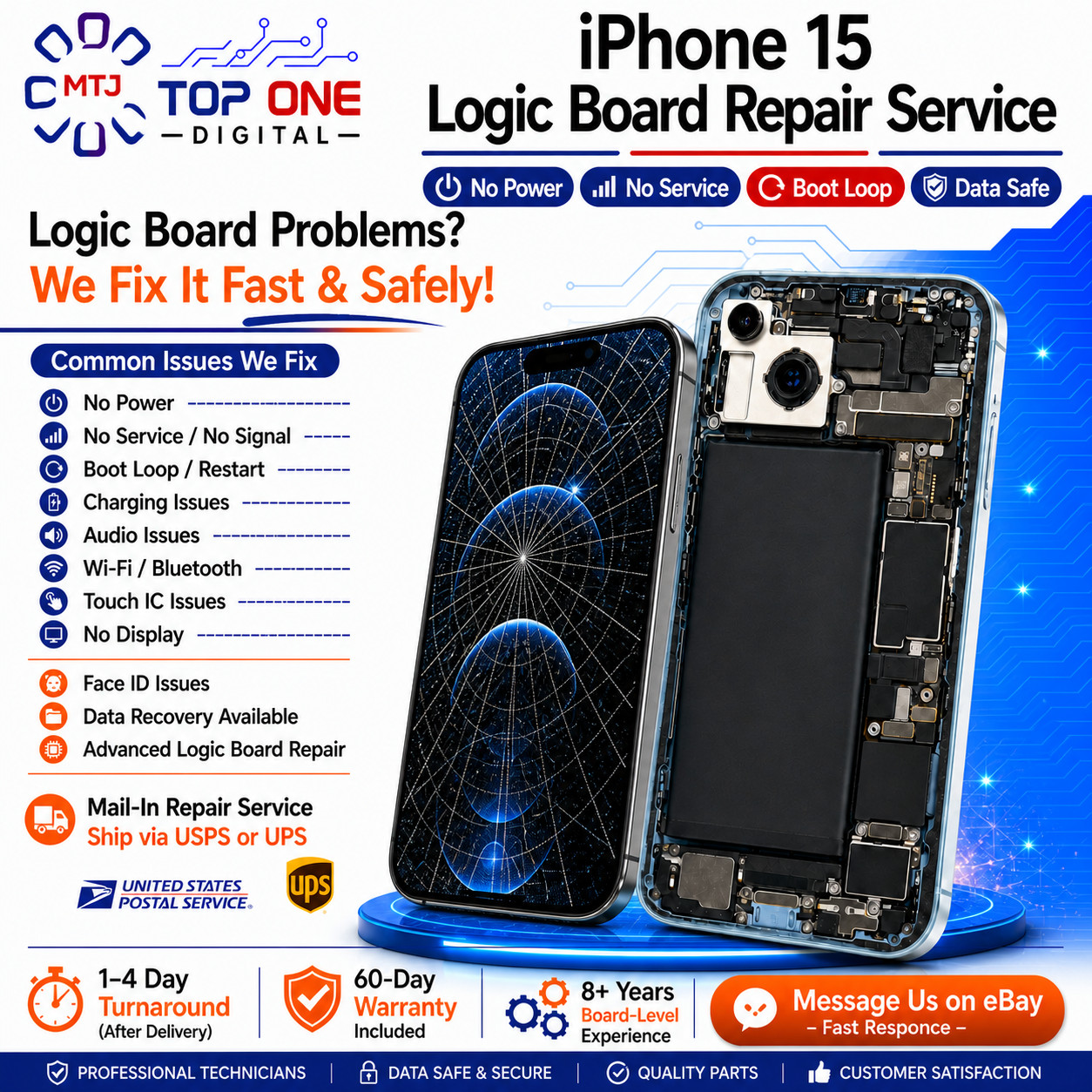 iPhone 15 No Service No Signal - Baseband IC Logic Board Repair