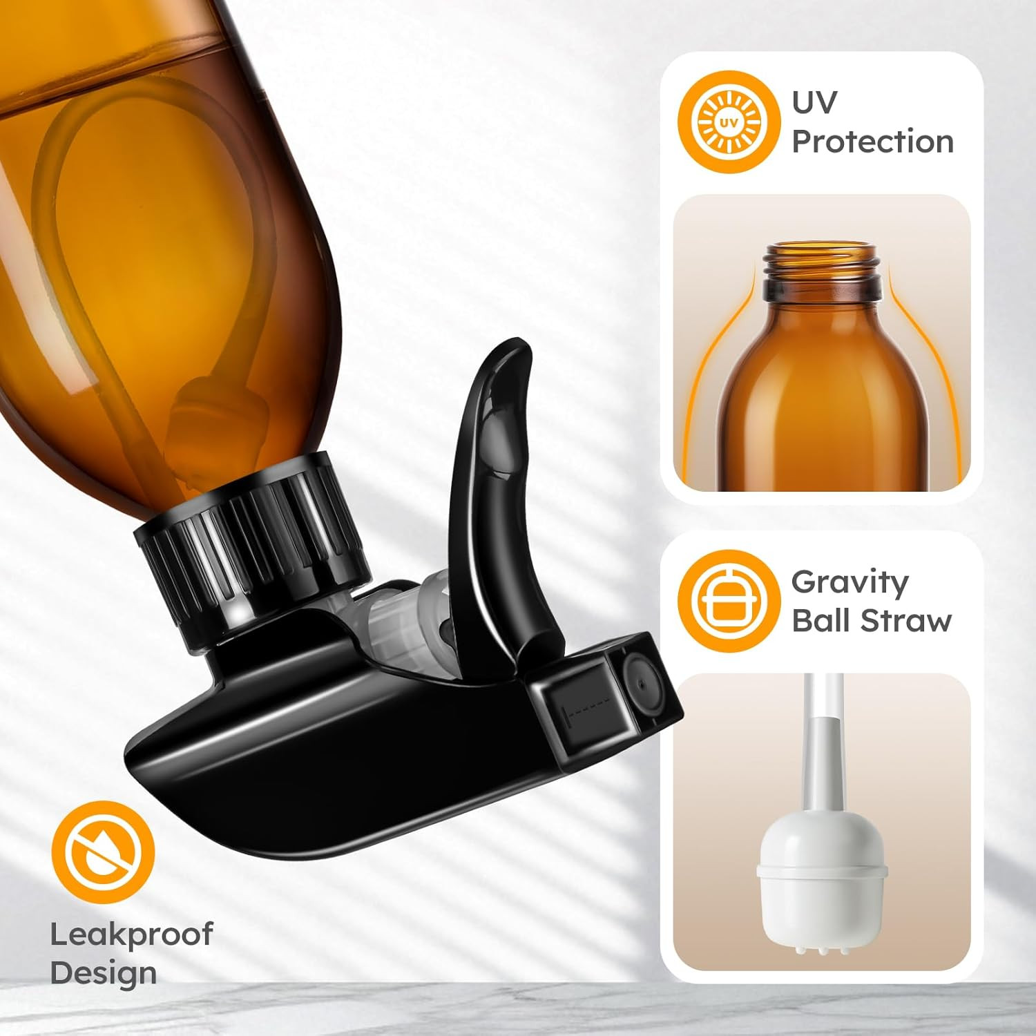360� 4 OZ Amber Glass Spray Bottles, 2 Pack Empty Refillable Container