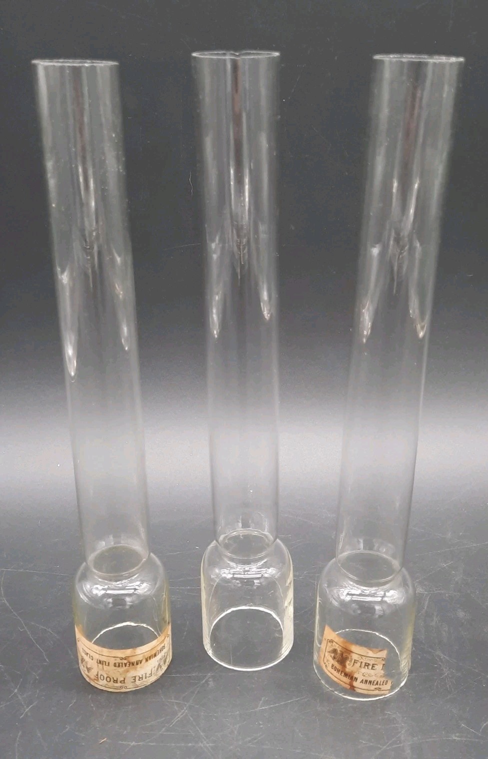 3 Antique Bohemian Flint Glass Chimney Lot Oil Argand Studemt Lamp