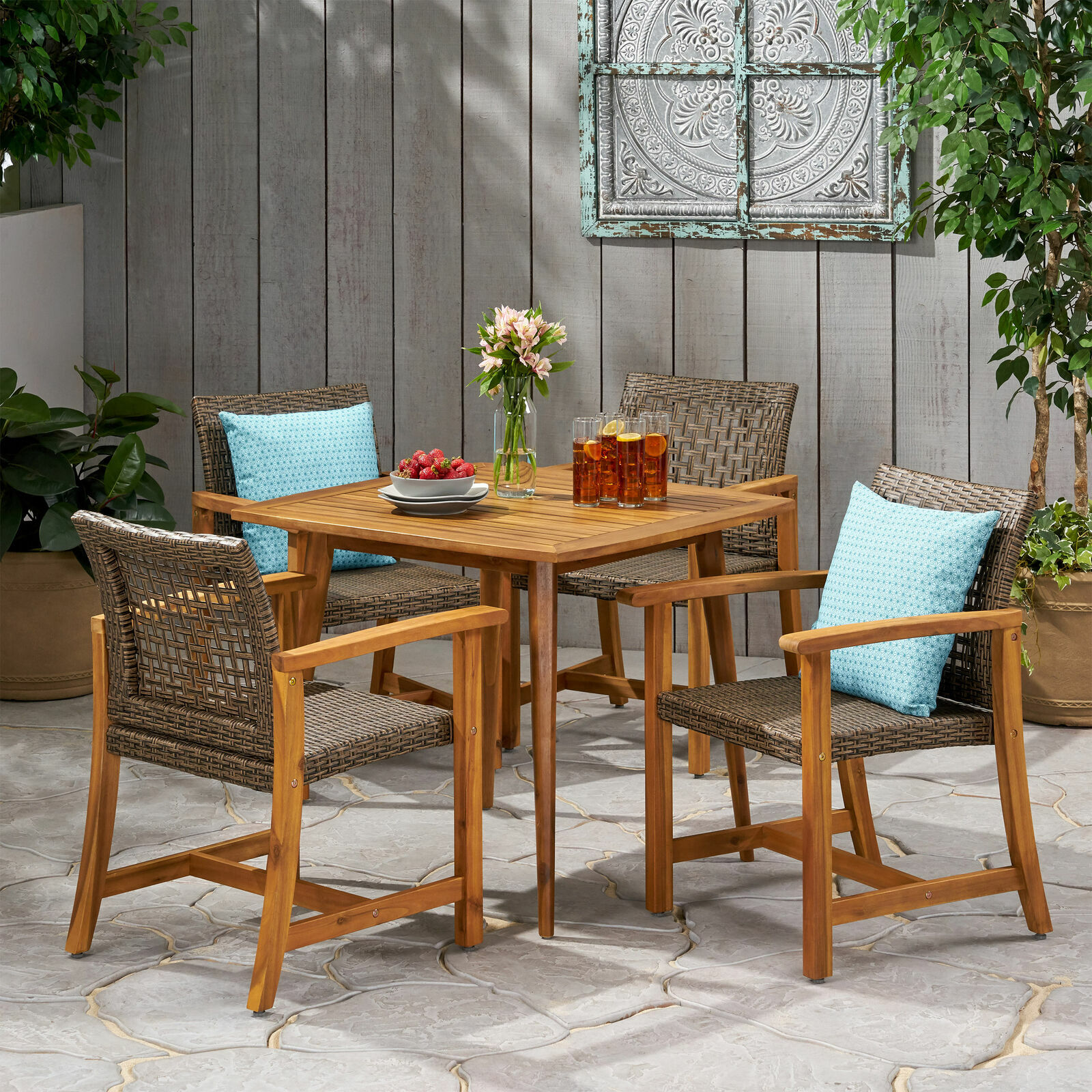 Kentrail Outdoor 4 Seater Acacia Wood Dining Set