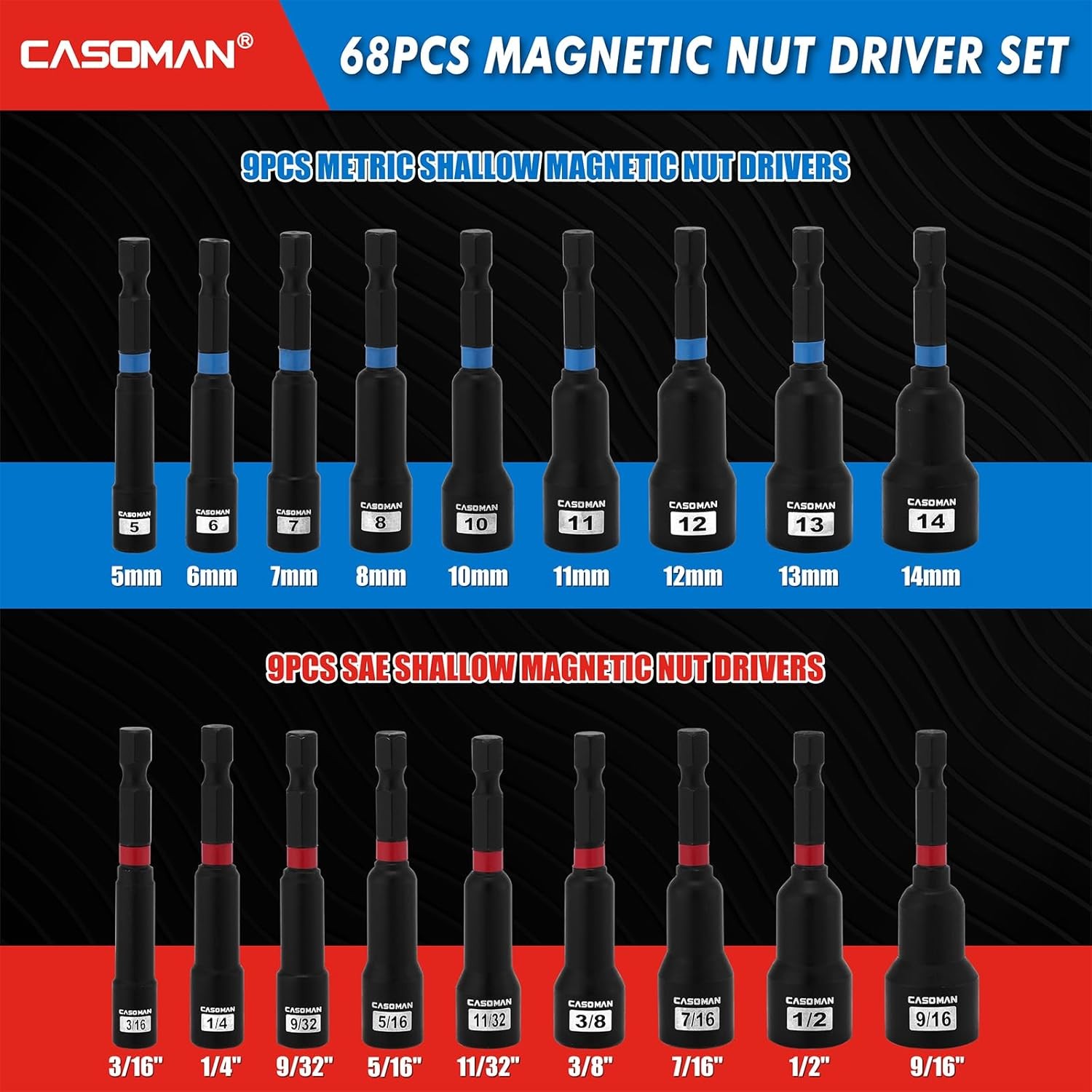 68-Piece Magnetic Nut Driver Set for Impact Drill, Metric & SAE Screwdriver Bits
