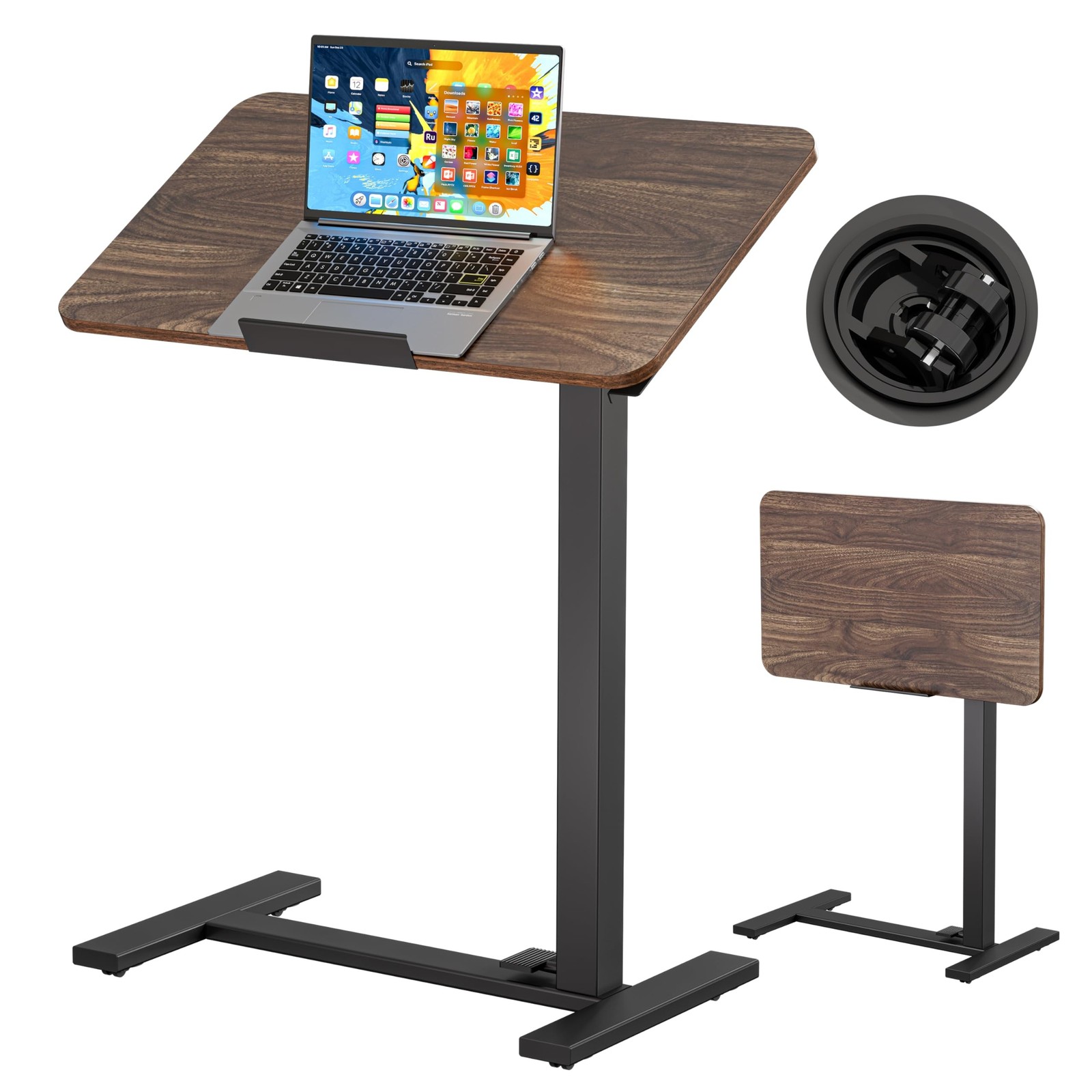 BIZUM Mobile Standing Desk Laptop Desk Pneumatic with Wheels 180° Tilt Top