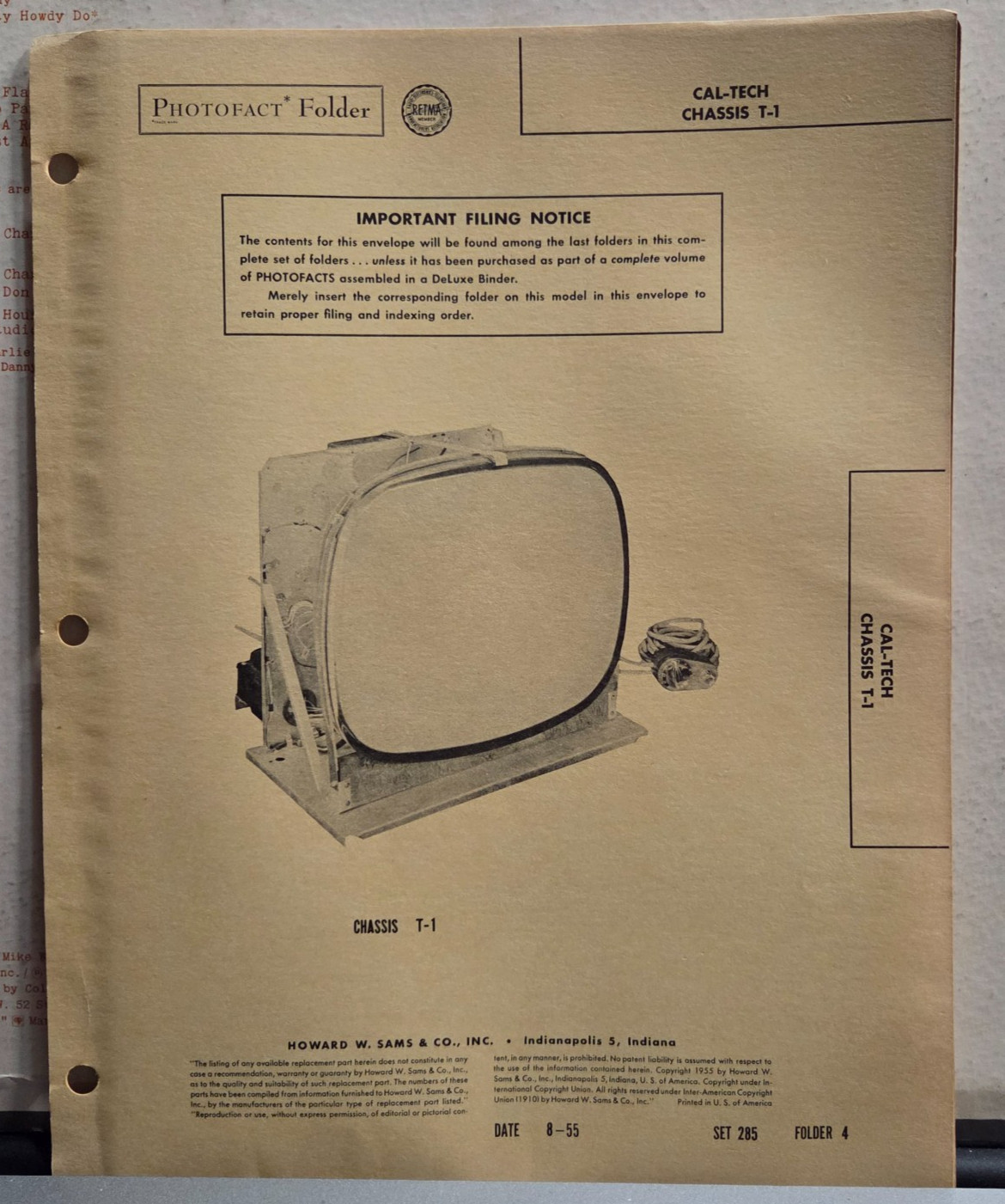 SAMS TELEVISION SERVICE MANUAL 285-4 CAL-TECH CHASSIS T-1