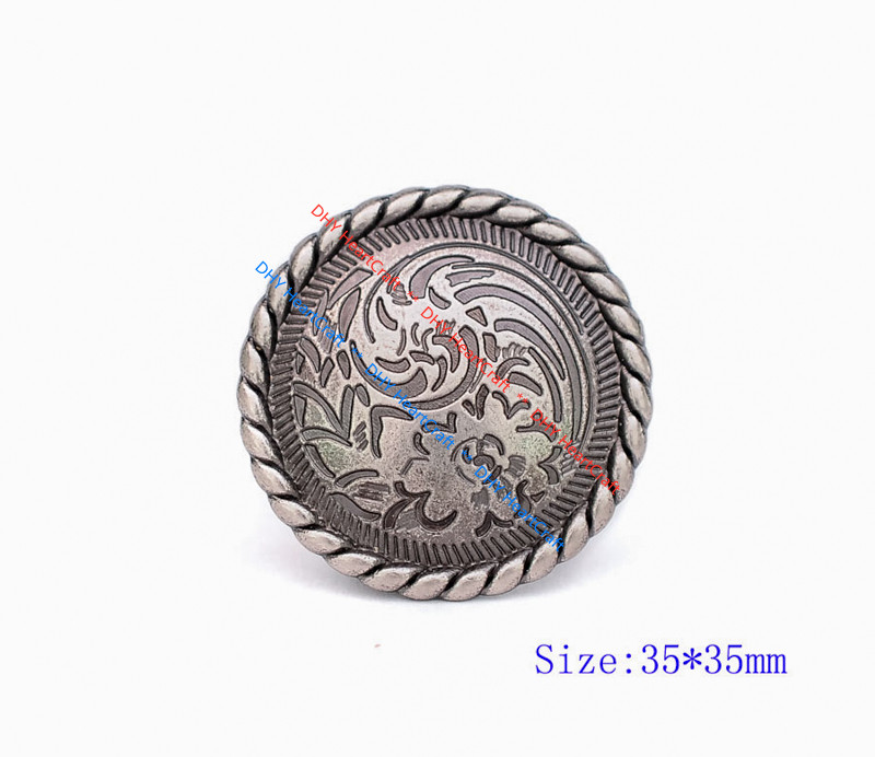 10PC Rose Flower 1-3/8" Antique Nickel Rope Edge LeatherCraft Conchos Button set