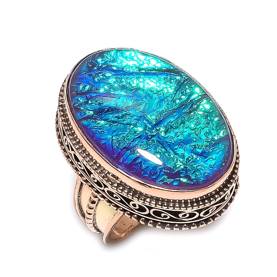 Blue Triplet Opal Gemstone Copper Jewelry Ring Size 9 Gift for Her N641