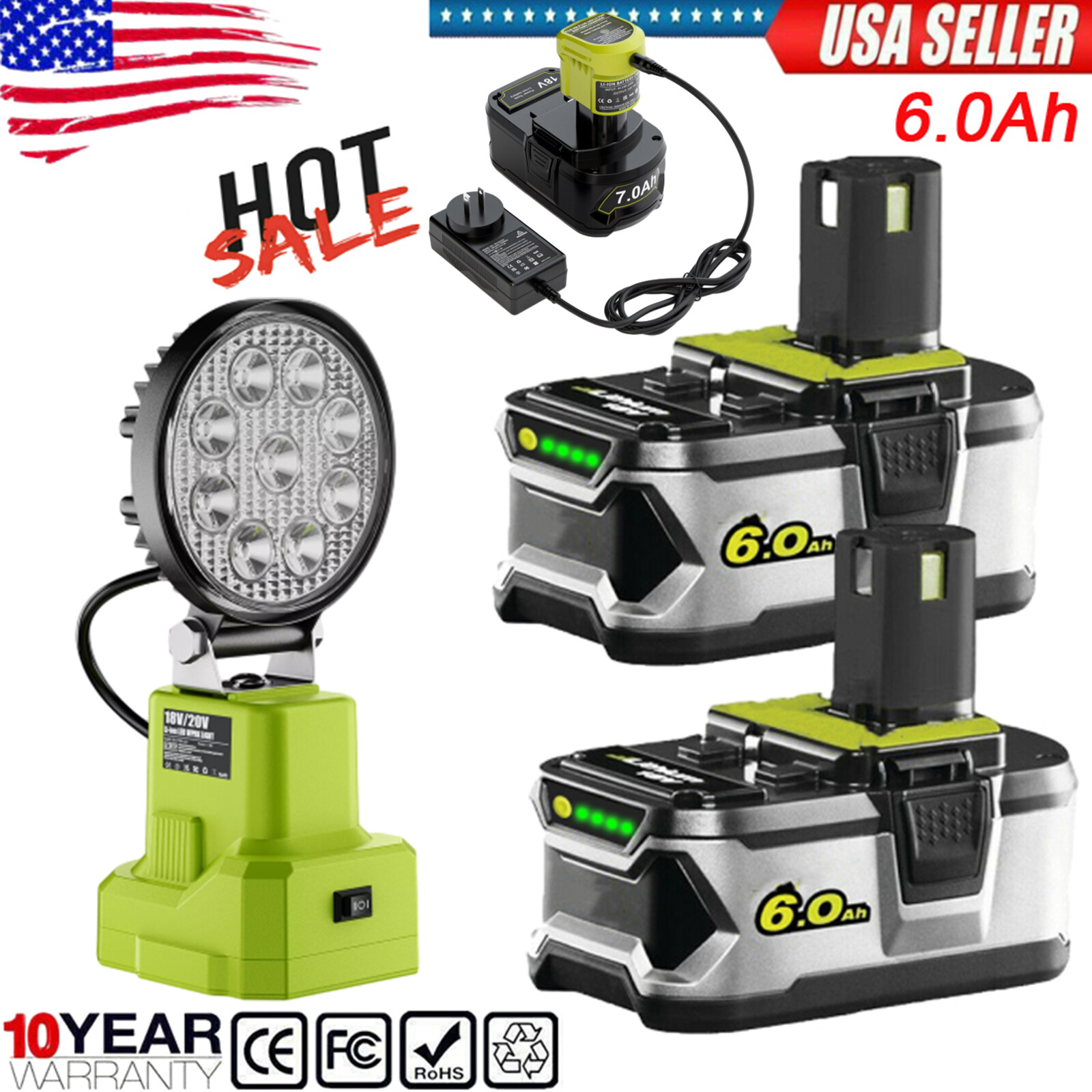 27W Cordless Led Work Light For RYOBI 18V Battery Portable Light Flashlight AA