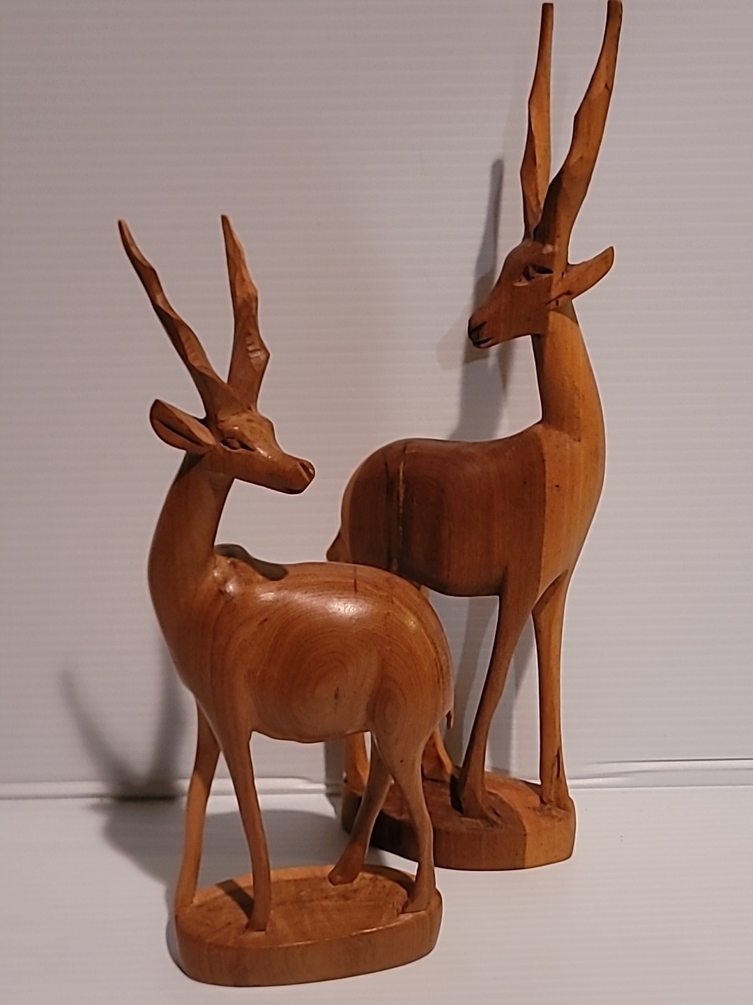 Vintage Gazelle Impala Set Of 2 Hand Carved  Iroko/Teak Wood Male & Female MCM