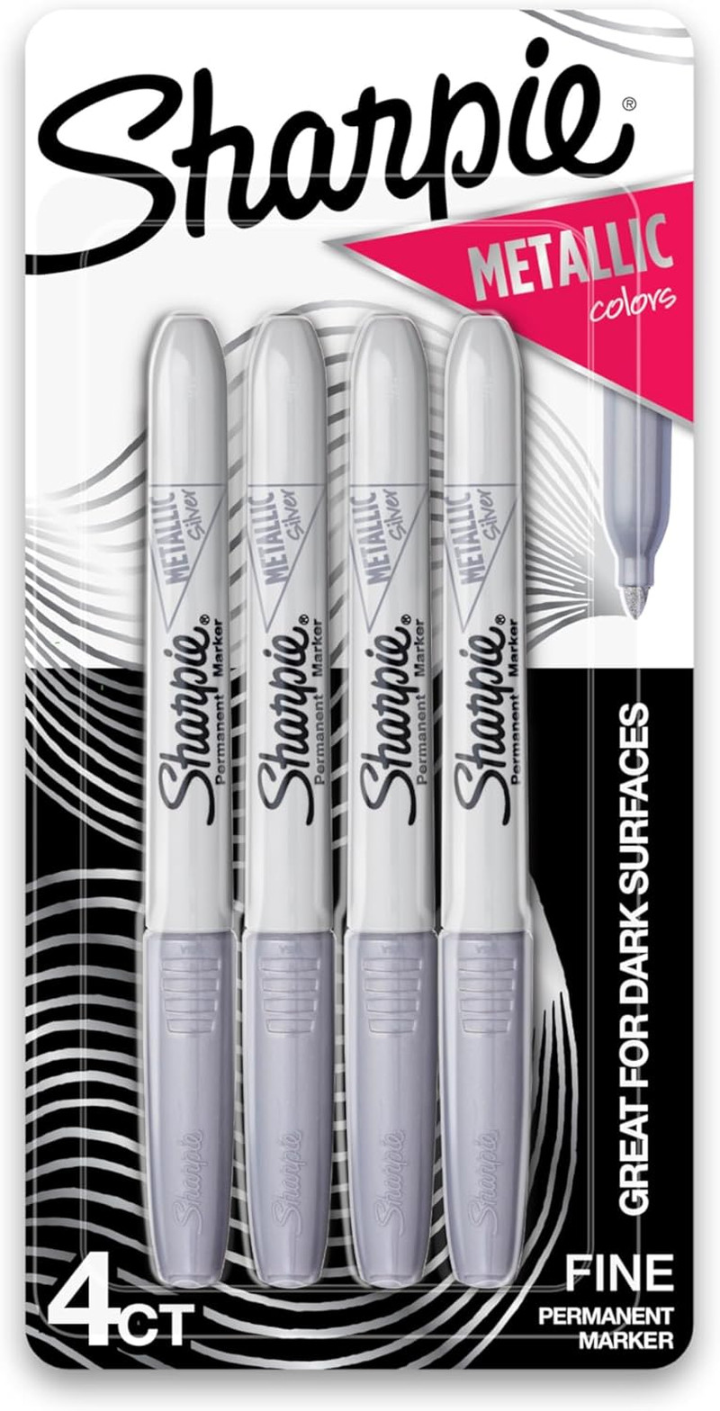 Metallic Permanent Markers, Fine Point, Silver, 4 Count - for Black Paper or ...