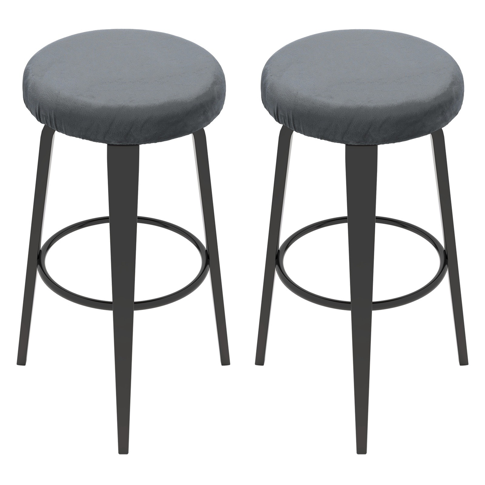 2 Pcs Bar Stool Covers, 14-18" Round Stool Covers with Elastic Band, Dark Gray