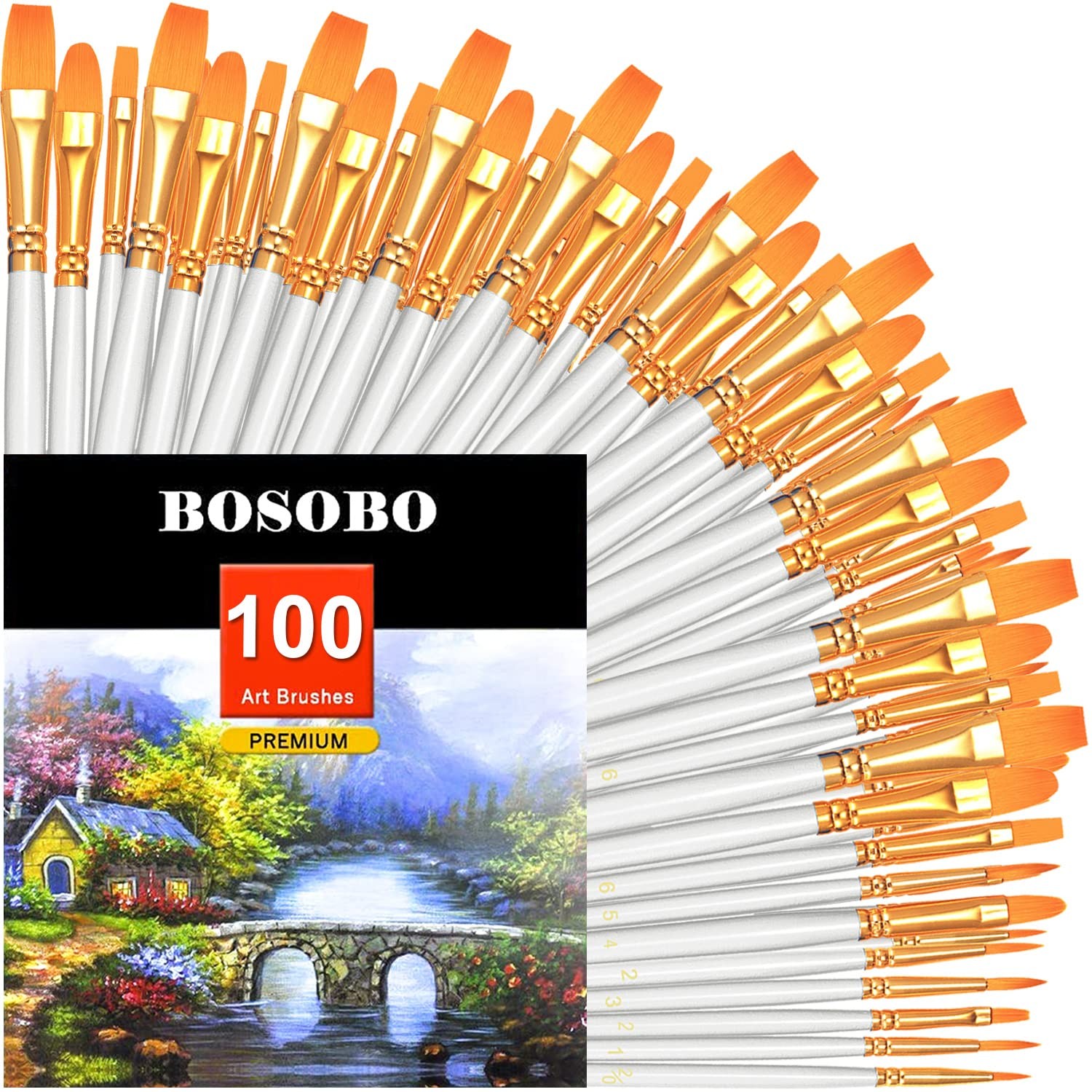 Paint Brushes Set 100Pc Nylon Round Tip 10Pk Acrylic Oil Watercolor Detail White