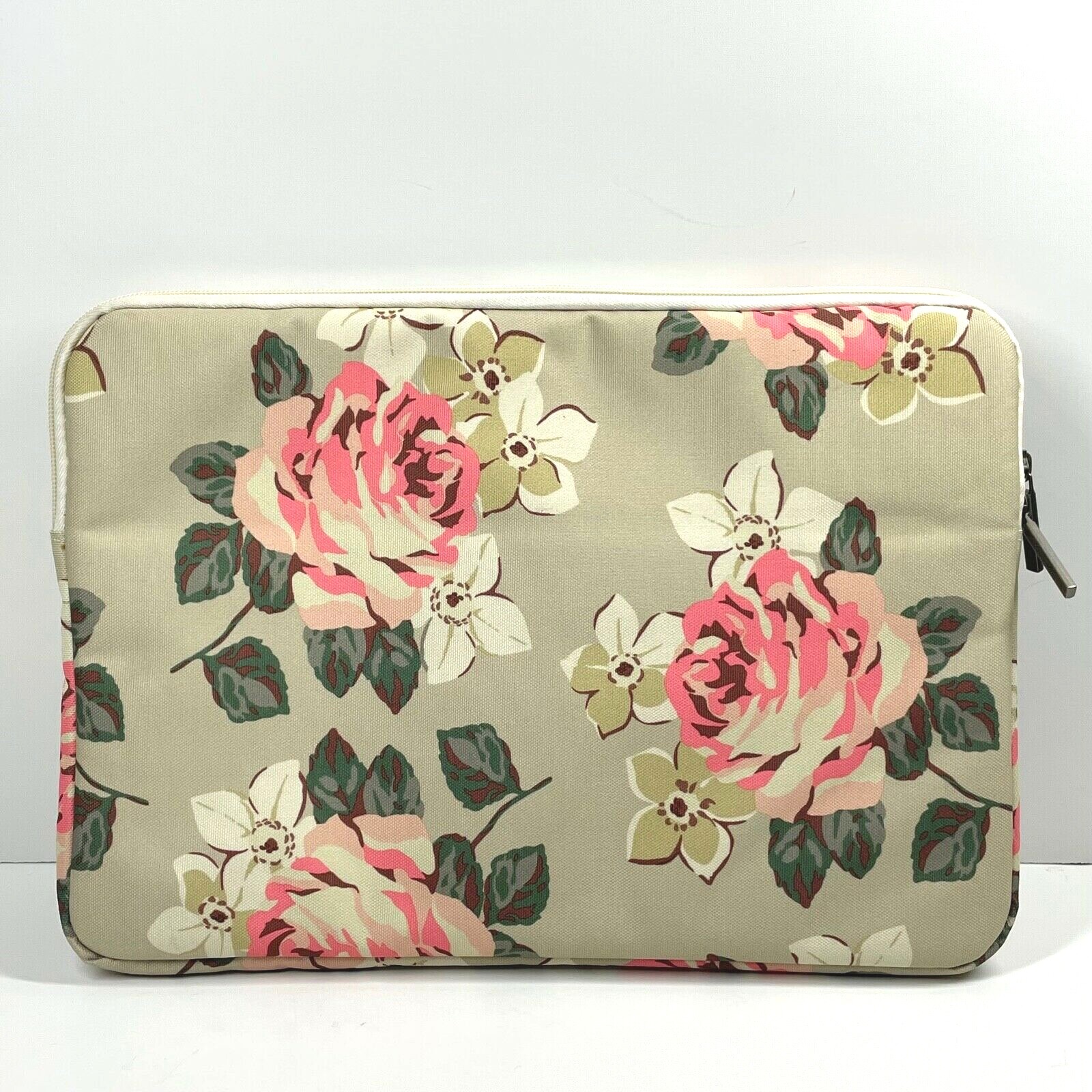 Canvaslife, Padded Laptop Case, Beige & Pink Rose Floral Pattern, Front Pouch.